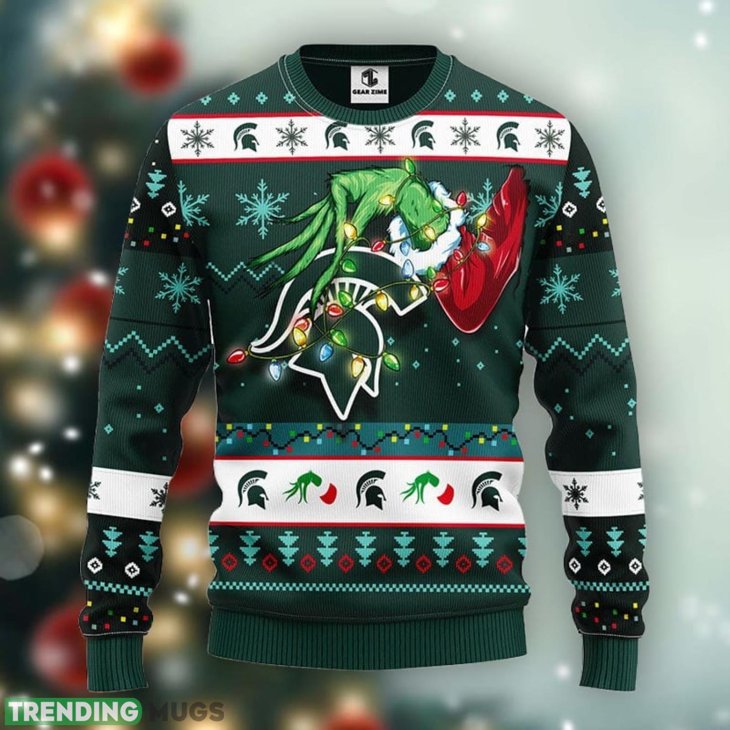 Michigan State Spartans Grinch Christmas Ugly Sweater 3D Christmas Xmas Sweater Product Photo 1 Michigan State Spartans Grinch Christmas Ugly Sweater 3D Christmas Xmas Sweater Product Photo 1