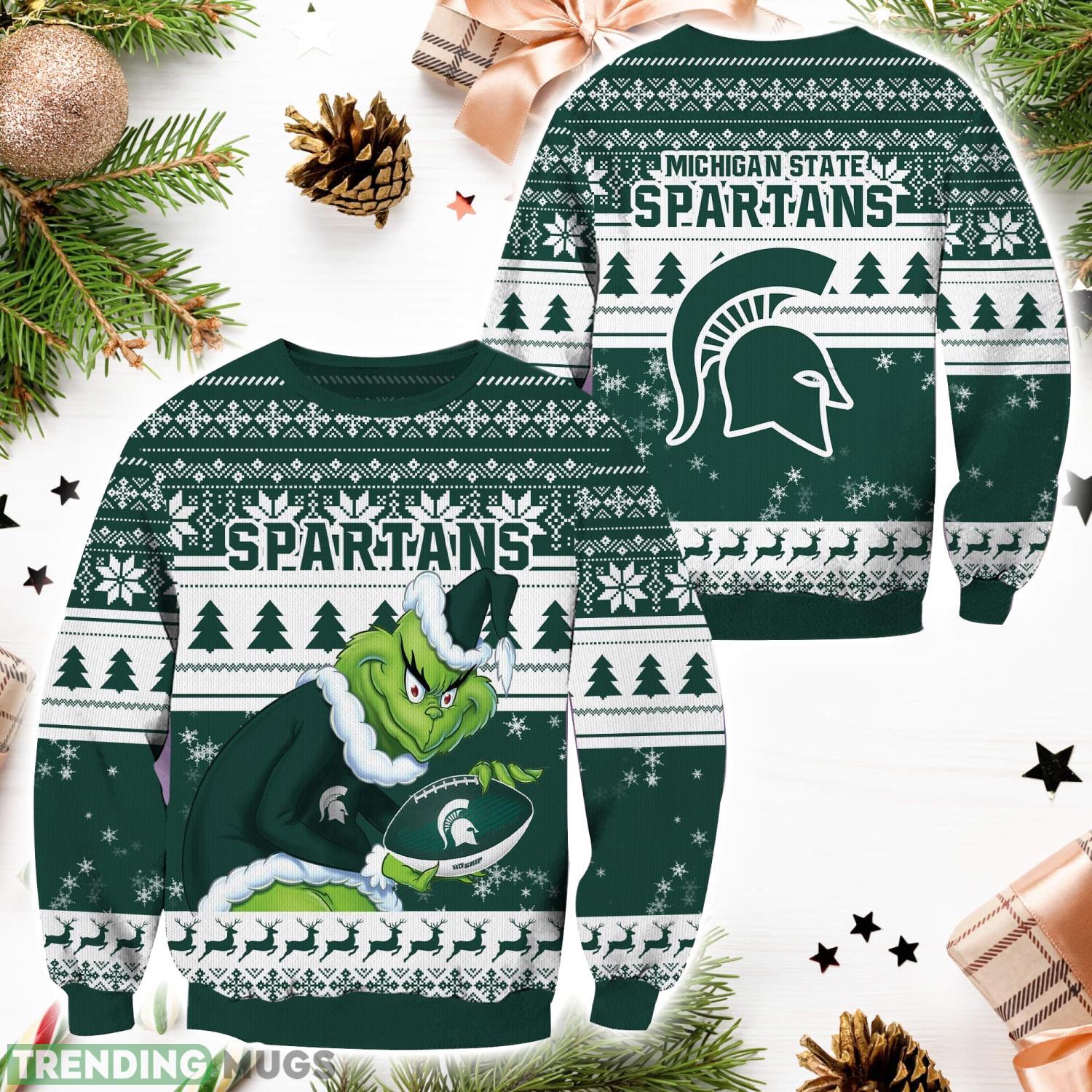 Michigan State Spartans  NCAA Grinch Hug Logo Ugly Christmas Sweater Special Christmas Gift For Fans Product Photo 1
