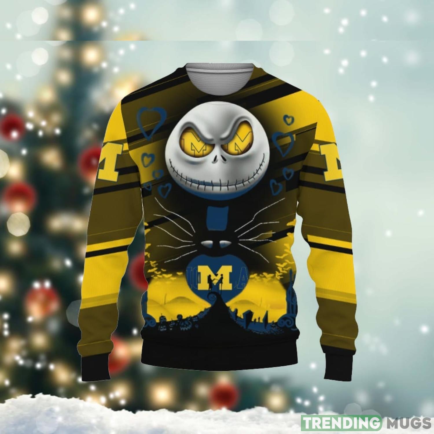 Michigan Wolverines Jack Skellington 2023 3D Sweater Unisex Christmas Gift Product Photo 1 Michigan Wolverines Jack Skellington 2023 3D Sweater Unisex Christmas Gift Product Photo 1