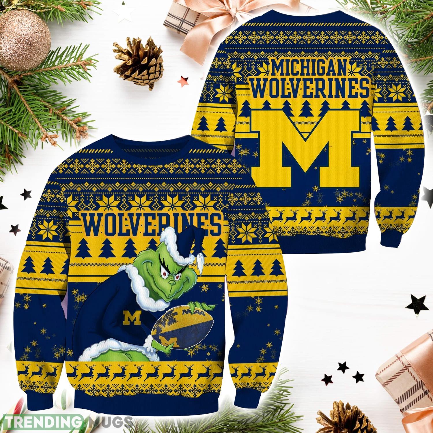 Michigan Wolverines NCAA Grinch Hug Logo Ugly Christmas Sweater Special Christmas Gift For Fans Product Photo 1 Michigan Wolverines NCAA Grinch Hug Logo Ugly Christmas Sweater Special Christmas Gift For Fans Product Photo 1