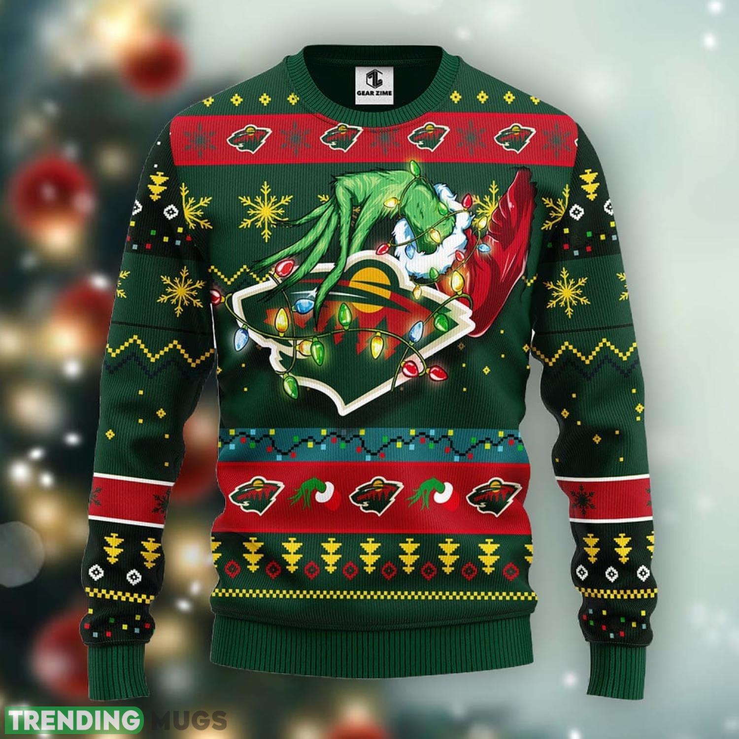 Minnesota Wild Grinch Christmas Ugly Sweater 3D Christmas Xmas Sweater Product Photo 1 Minnesota Wild Grinch Christmas Ugly Sweater 3D Christmas Xmas Sweater Product Photo 1
