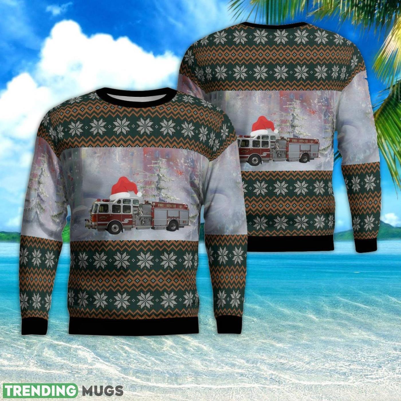 Monroe, Michigan, Monroe Fire Department AOP 3D Ugly Christmas Sweater Product Photo 1 Monroe, Michigan, Monroe Fire Department AOP 3D Ugly Christmas Sweater Product Photo 1