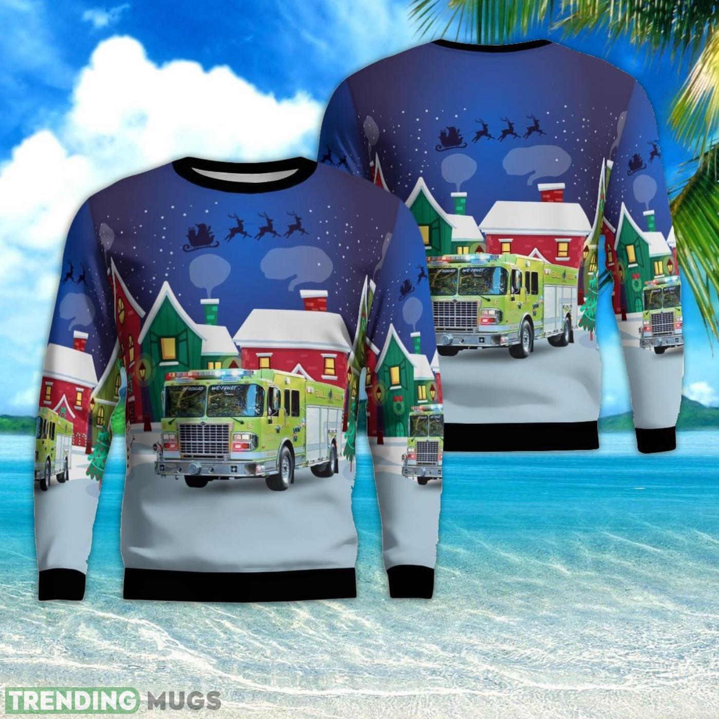 New Fairfield, Connecticut, Ball Pond Volunteer Fire Company Christmas 3D Ugly Christmas Sweater Product Photo 1 New Fairfield, Connecticut, Ball Pond Volunteer Fire Company Christmas 3D Ugly Christmas Sweater Product Photo 1
