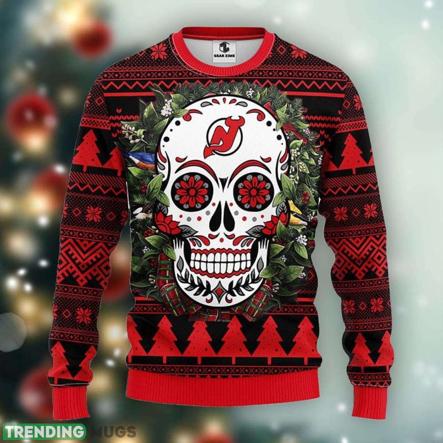 New Jersey Devils Skull Flower Ugly Xmas Ugly Christmas Sweater Best Christmas Gift Ideas Product Photo 1 New Jersey Devils Skull Flower Ugly Xmas Ugly Christmas Sweater Best Christmas Gift Ideas Product Photo 1
