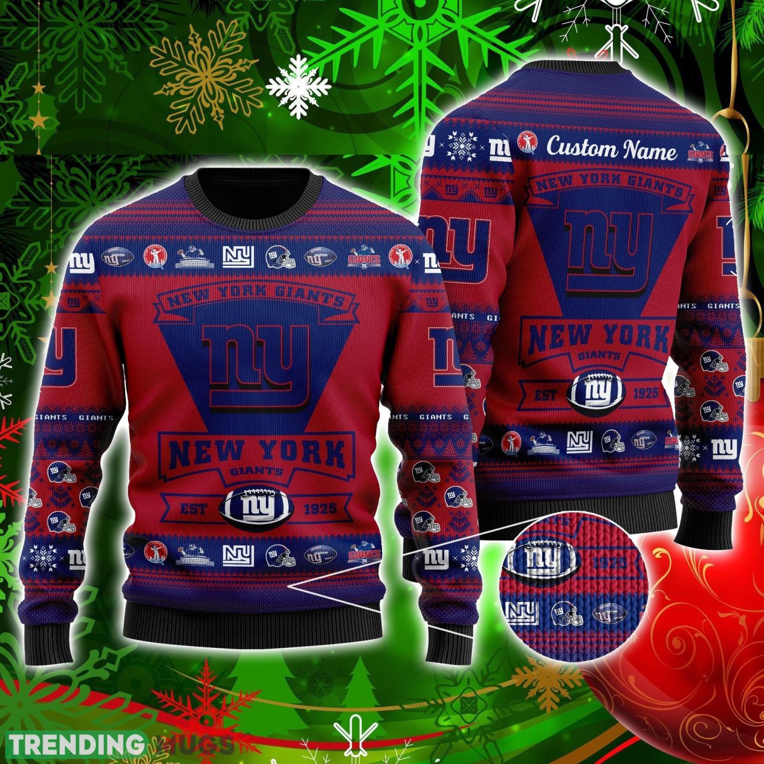 New York Giants Football Team Logo Custom Name Personalized Ugly Christmas Sweater Christmas Gift For Big Fans Product Photo 1 New York Giants Football Team Logo Custom Name Personalized Ugly Christmas Sweater Christmas Gift For Big Fans Product Photo 1