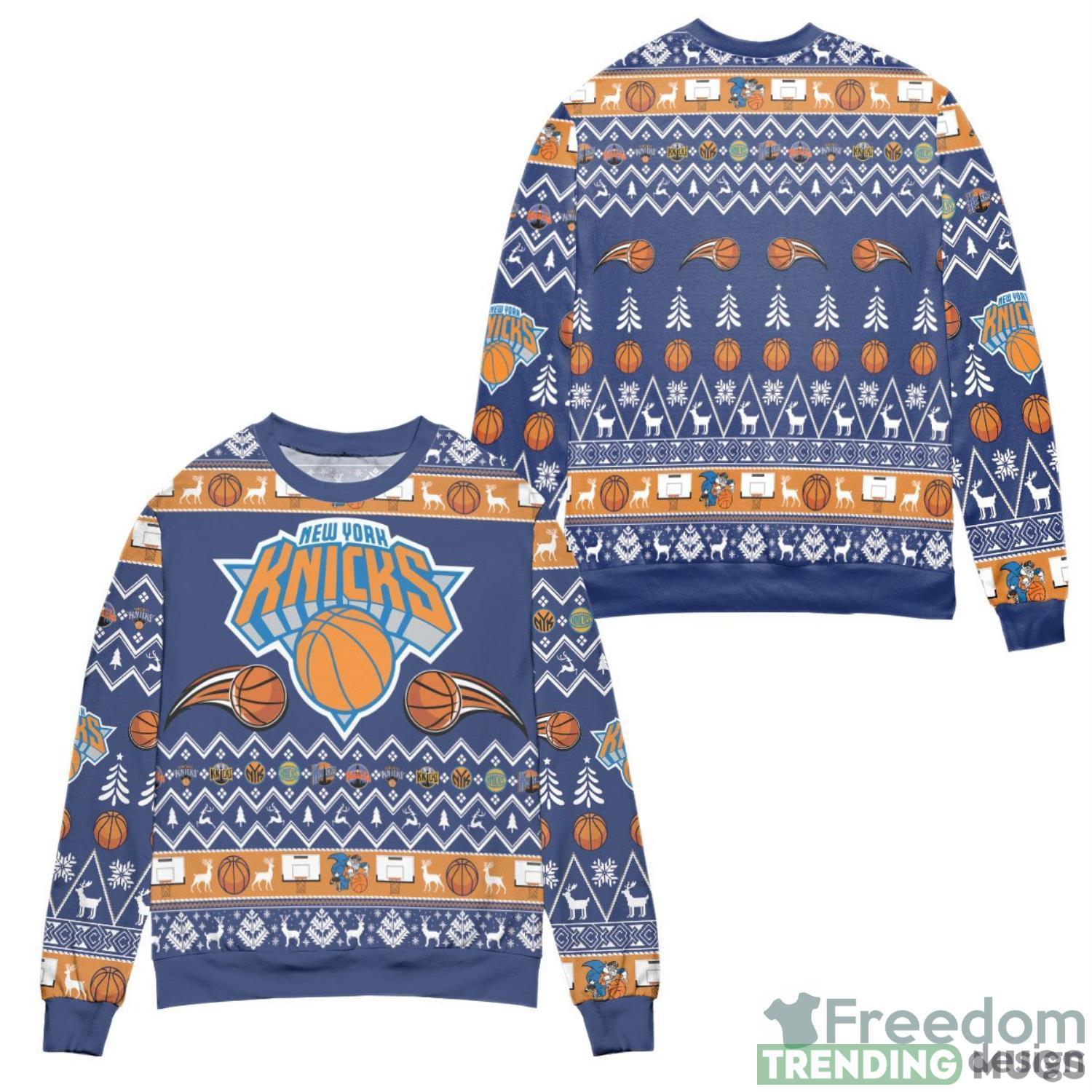 New York Knicks Basketball Team Reindeer Pattern Ugly Christmas Sweater Best Gift Product Photo 1 New York Knicks Basketball Team Reindeer Pattern Ugly Christmas Sweater Best Gift Product Photo 1