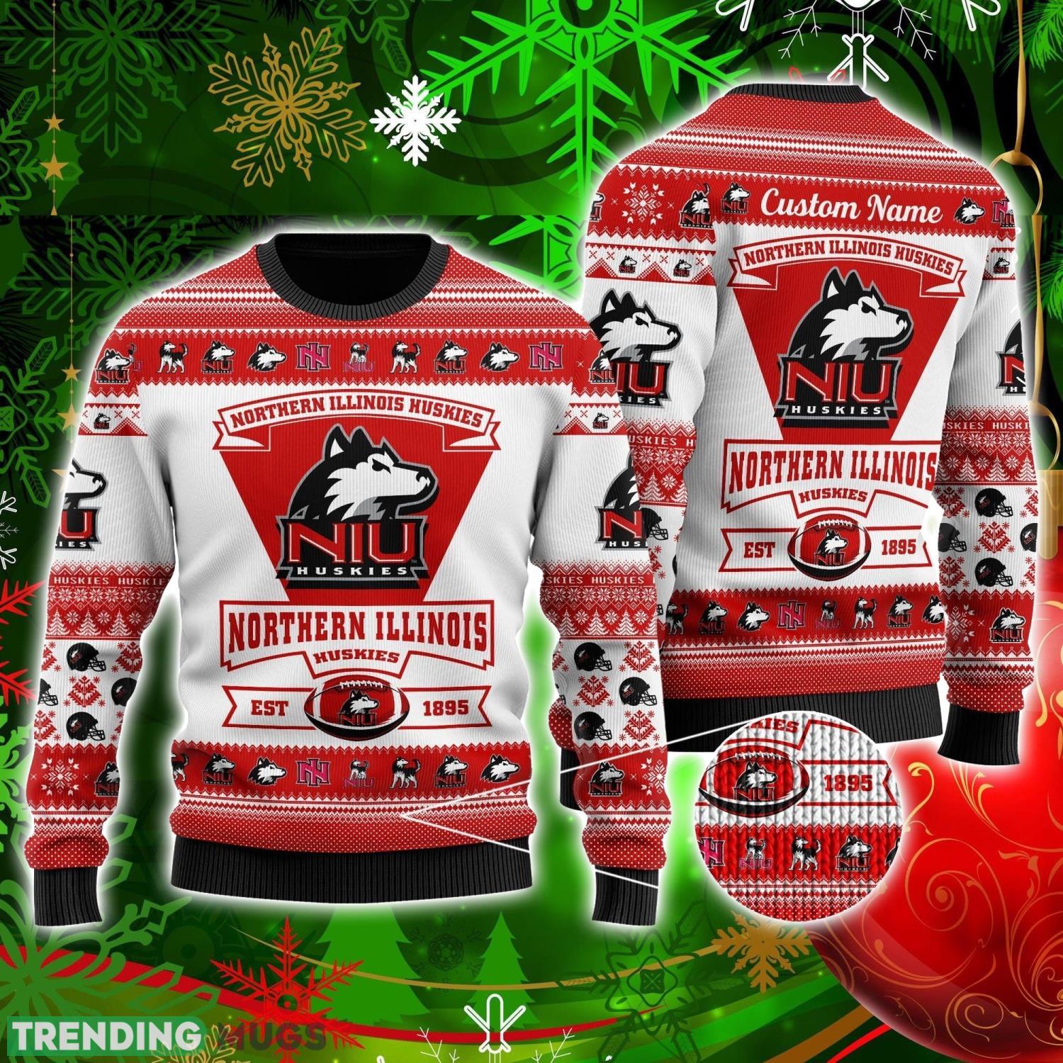 Northern Illinois Huskies Football Team Logo Personalized Ugly Christmas Sweater Christmas Gift For Big Fans Product Photo 1 Northern Illinois Huskies Football Team Logo Personalized Ugly Christmas Sweater Christmas Gift For Big Fans Product Photo 1
