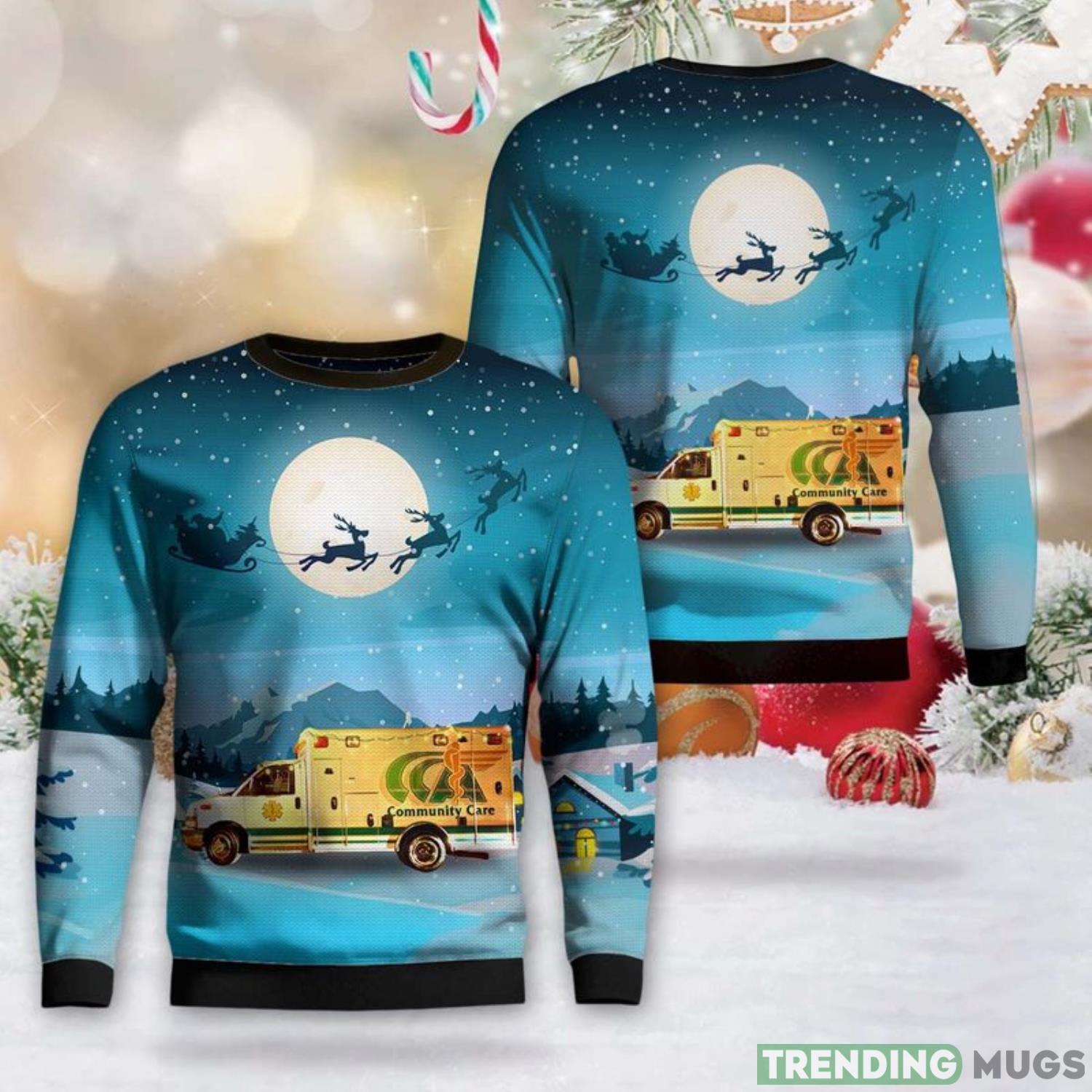 Oakwood, Ohio, Community Care Ambulance AOP Sweater Christmas Gift Sweater Product Photo 1 Oakwood, Ohio, Community Care Ambulance AOP Sweater Christmas Gift Sweater Product Photo 1