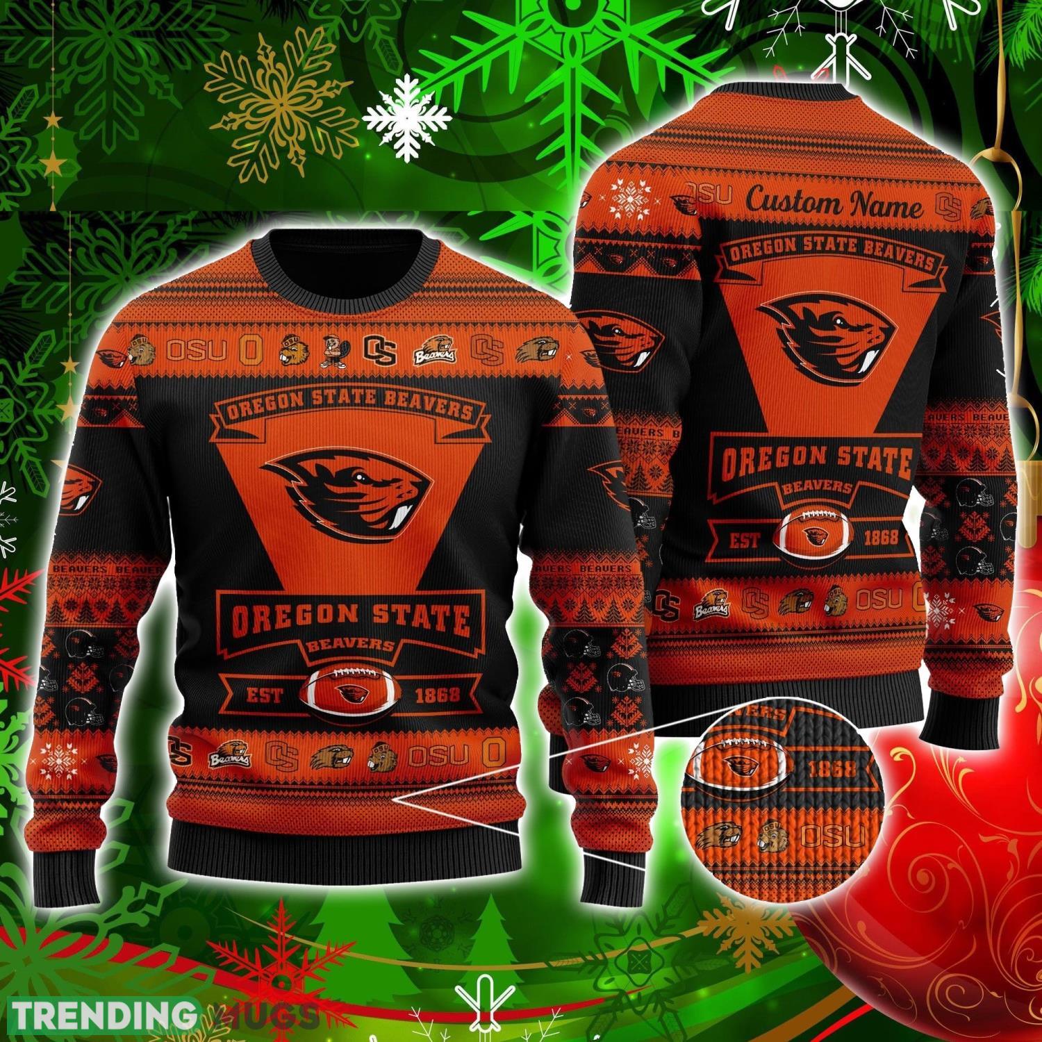 Oregon State Beavers Football Team Logo Personalized Ugly Christmas Sweater Christmas Gift For Big Fans Product Photo 1 Oregon State Beavers Football Team Logo Personalized Ugly Christmas Sweater Christmas Gift For Big Fans Product Photo 1