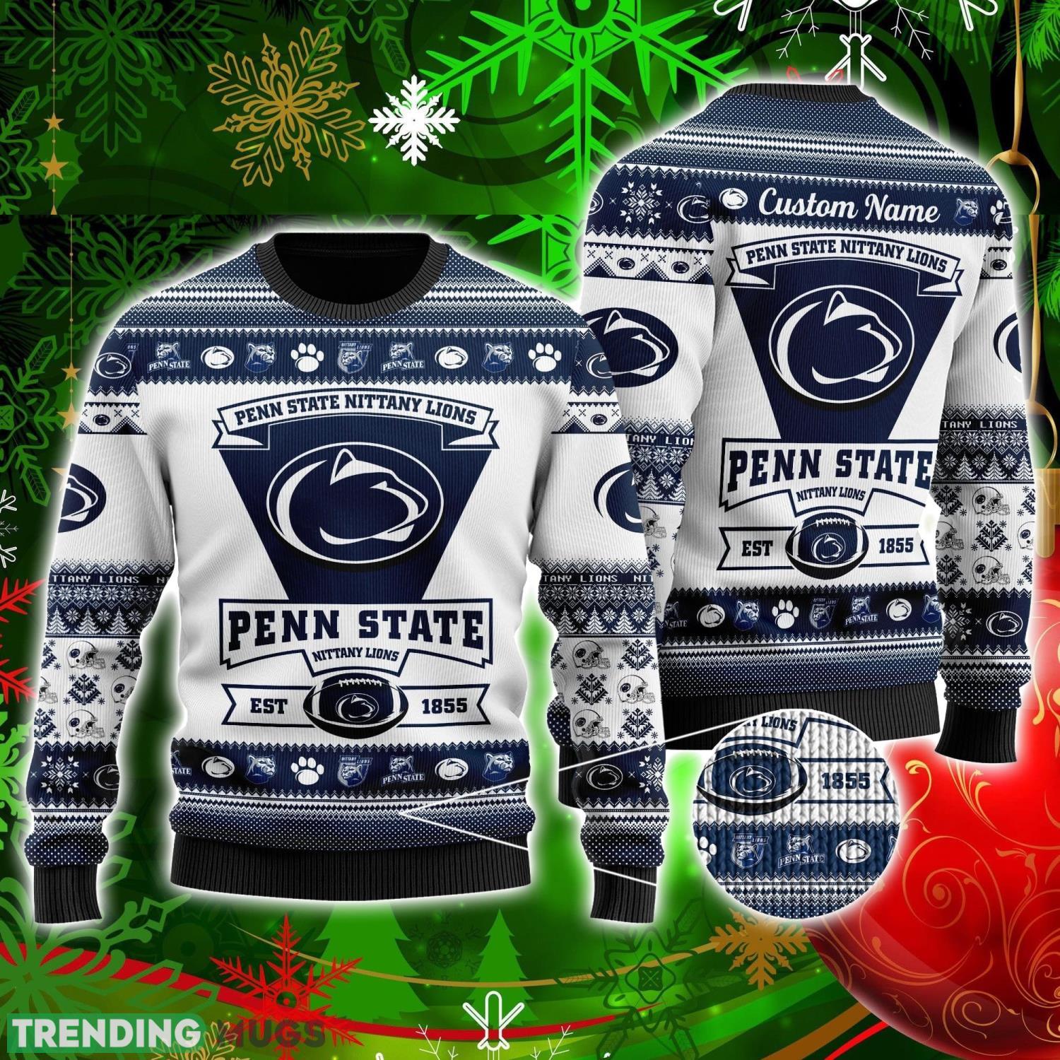 Penn State Nittany Lions Football Team Logo Personalized Ugly Christmas Sweater Christmas Gift For Big Fans Product Photo 1 Penn State Nittany Lions Football Team Logo Personalized Ugly Christmas Sweater Christmas Gift For Big Fans Product Photo 1