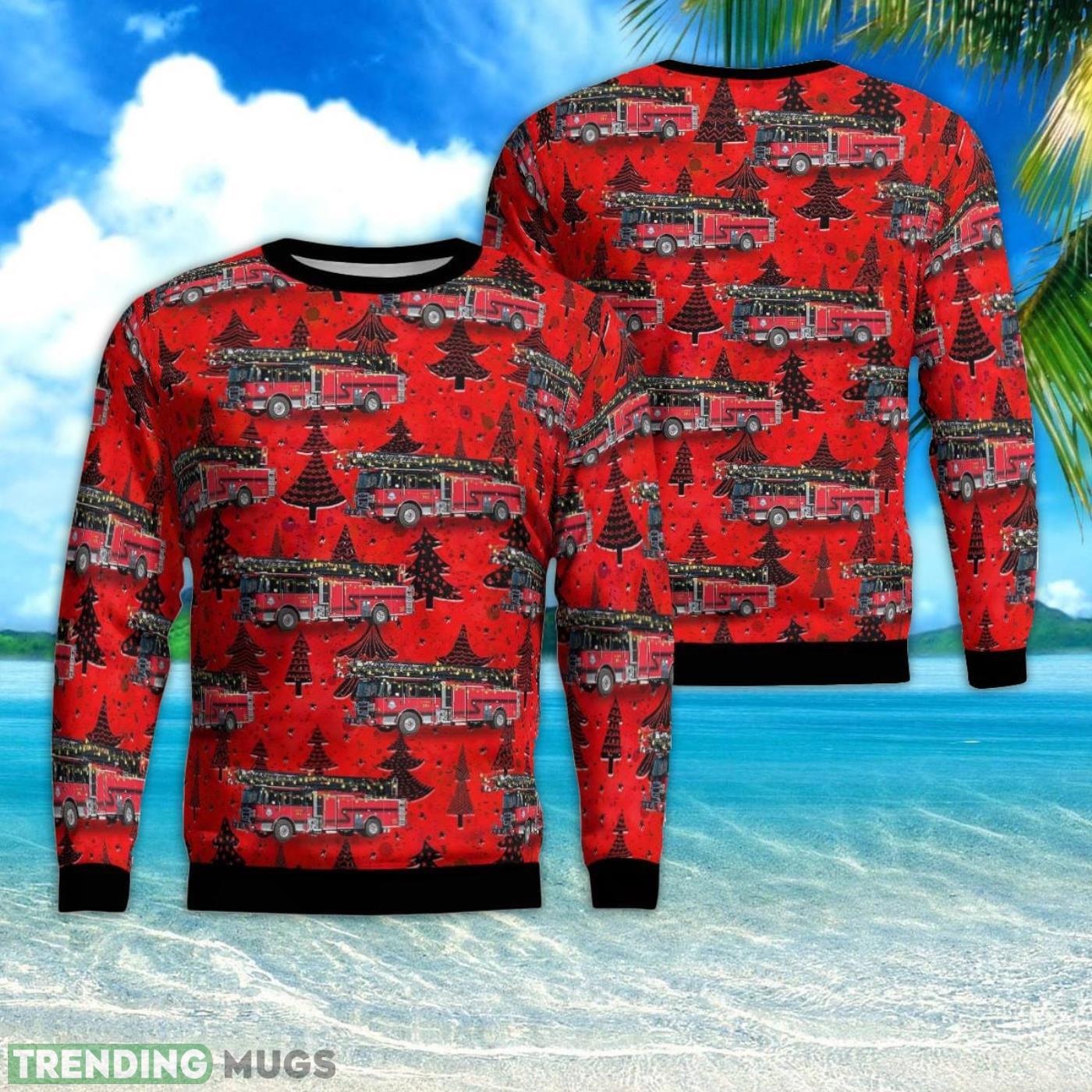 Pentwater, Michigan, Pentwater Fire Department AOP 3D Ugly Christmas Sweater Product Photo 1 Pentwater, Michigan, Pentwater Fire Department AOP 3D Ugly Christmas Sweater Product Photo 1