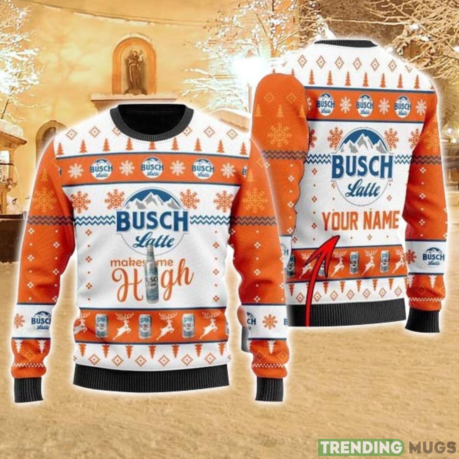 Personalized Name Busch Latte Makes Me High 3D Ugly Christmas Sweater Christmas Gift Ideas Family Gift Product Photo 1