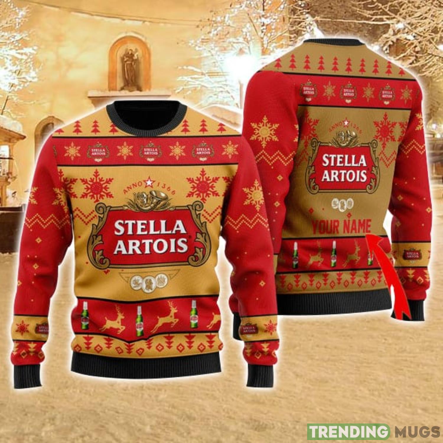 Personalized Name Funny Stella Artois 3D Ugly Christmas Sweater Christmas Gift Ideas Family Gift Product Photo 1 Personalized Name Funny Stella Artois 3D Ugly Christmas Sweater Christmas Gift Ideas Family Gift Product Photo 1