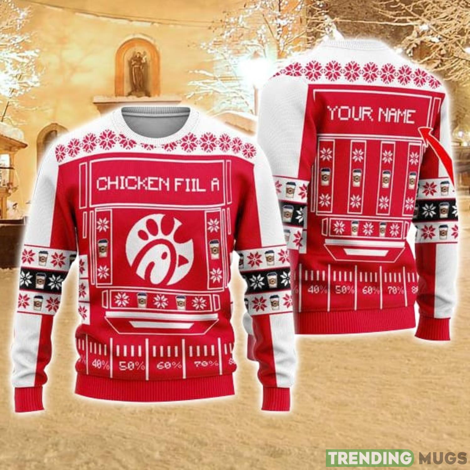 Personalized Name Snowy Chick-Fil-A 3D Ugly Christmas Sweater Christmas Gift Ideas Family Gift Product Photo 1 Personalized Name Snowy Chick-Fil-A 3D Ugly Christmas Sweater Christmas Gift Ideas Family Gift Product Photo 1