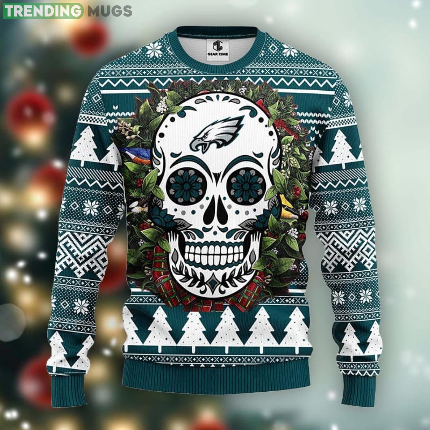 Philadelphia Eagles Skull Flower Ugly Xmas Ugly Christmas Sweater Best Christmas Gift Ideas Product Photo 1