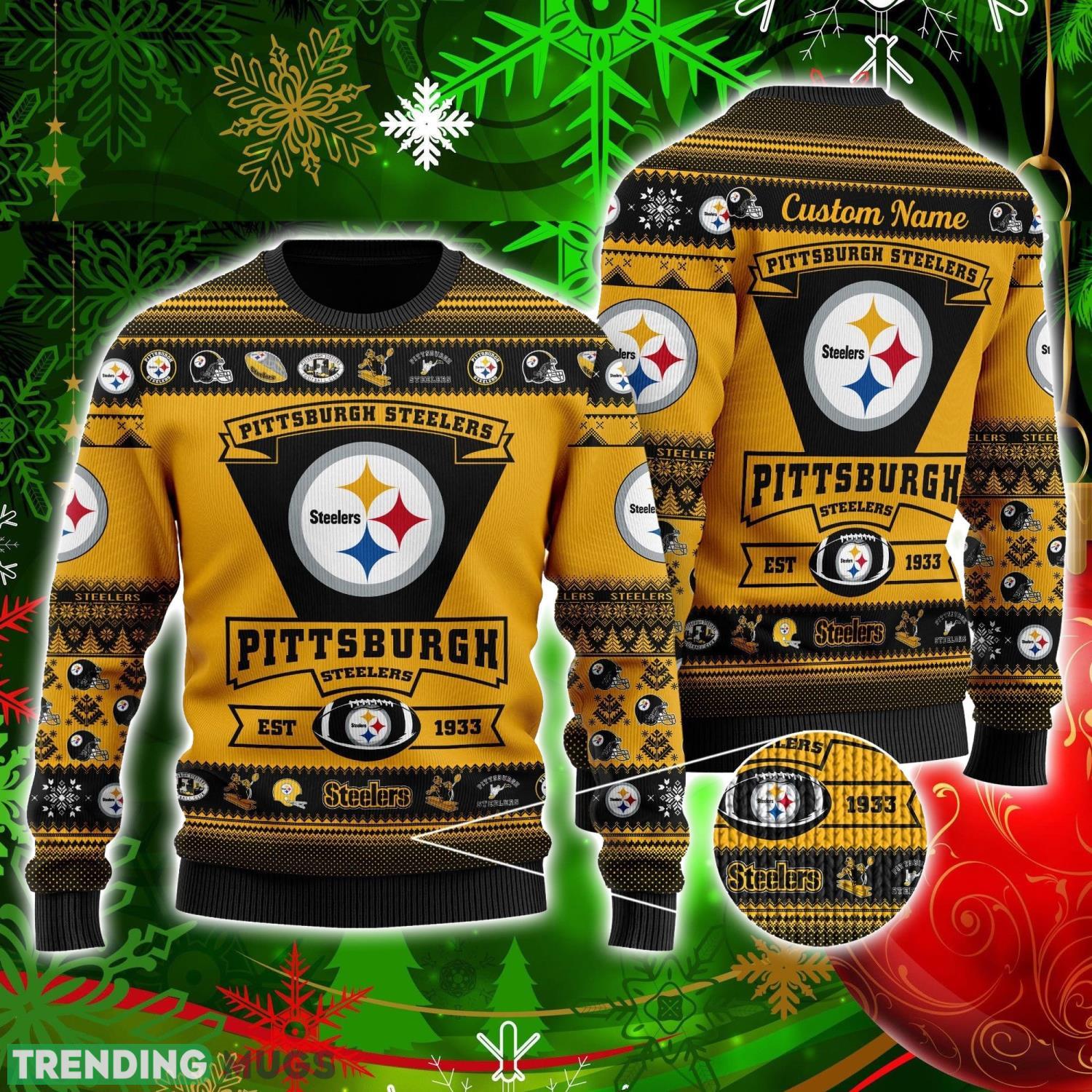 Pittsburgh Steelers Football Team Logo Personalized Ugly Christmas Sweater Christmas Gift For Big Fans Product Photo 1 Pittsburgh Steelers Football Team Logo Personalized Ugly Christmas Sweater Christmas Gift For Big Fans Product Photo 1