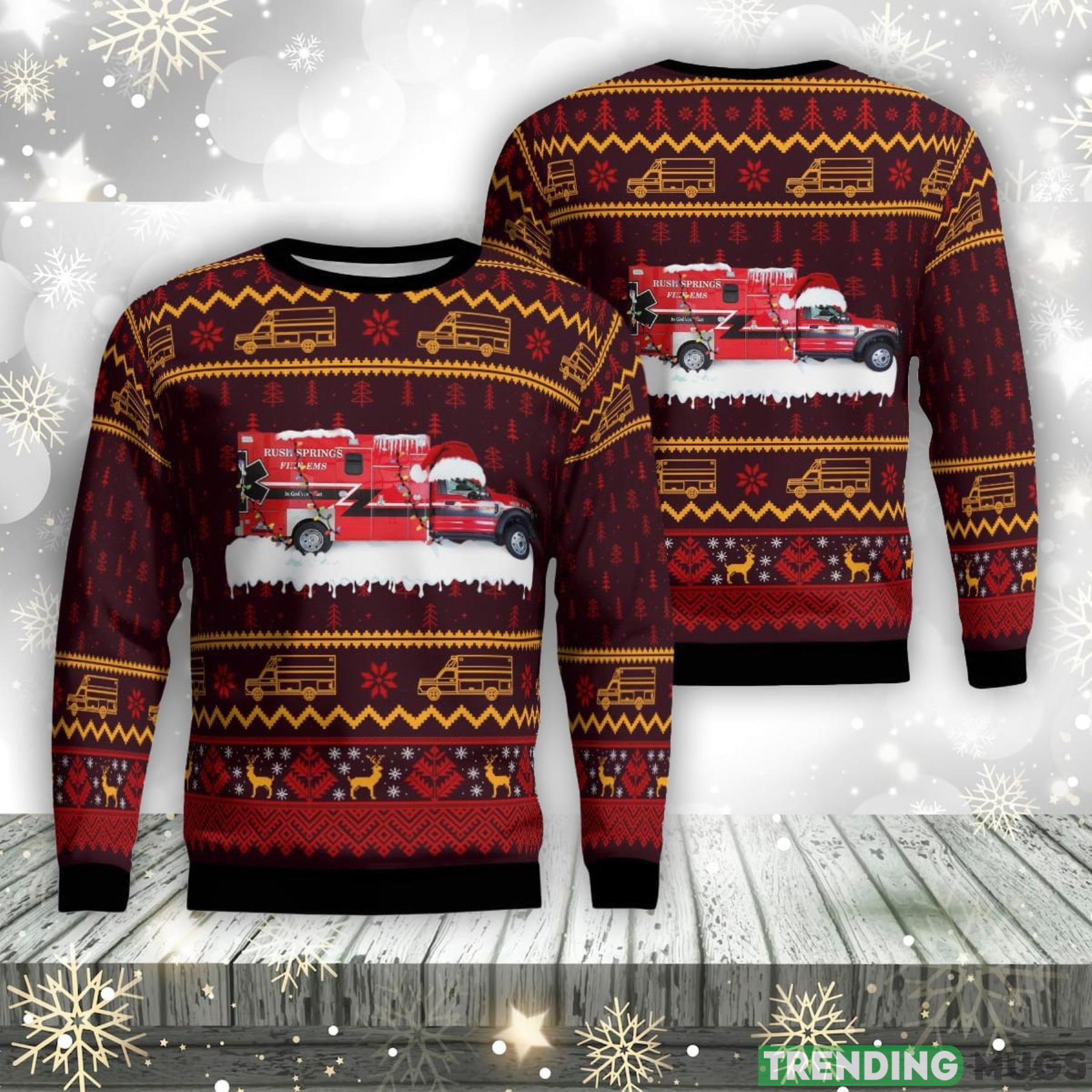 Rush Springs EMS, Rush Springs, Oklahoma Christmas AOP Ugly Sweater Christmas Gift Product Photo 1 Rush Springs EMS, Rush Springs, Oklahoma Christmas AOP Ugly Sweater Christmas Gift Product Photo 1