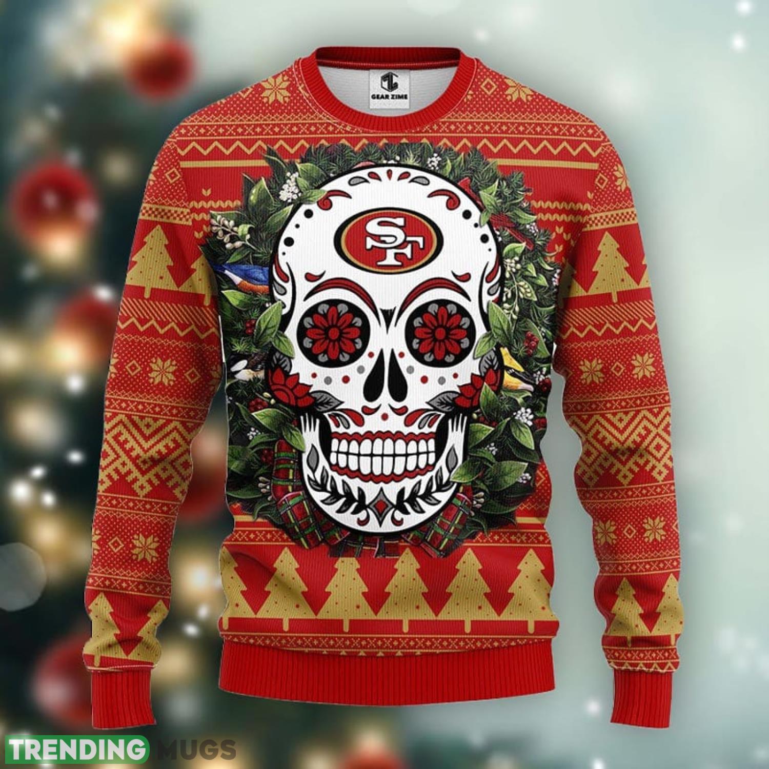 San Francisco 49ers Skull Flower Ugly Ugly Christmas Sweater For Sport Fans Christmas Gift Product Photo 1 San Francisco 49ers Skull Flower Ugly Ugly Christmas Sweater For Sport Fans Christmas Gift Product Photo 1