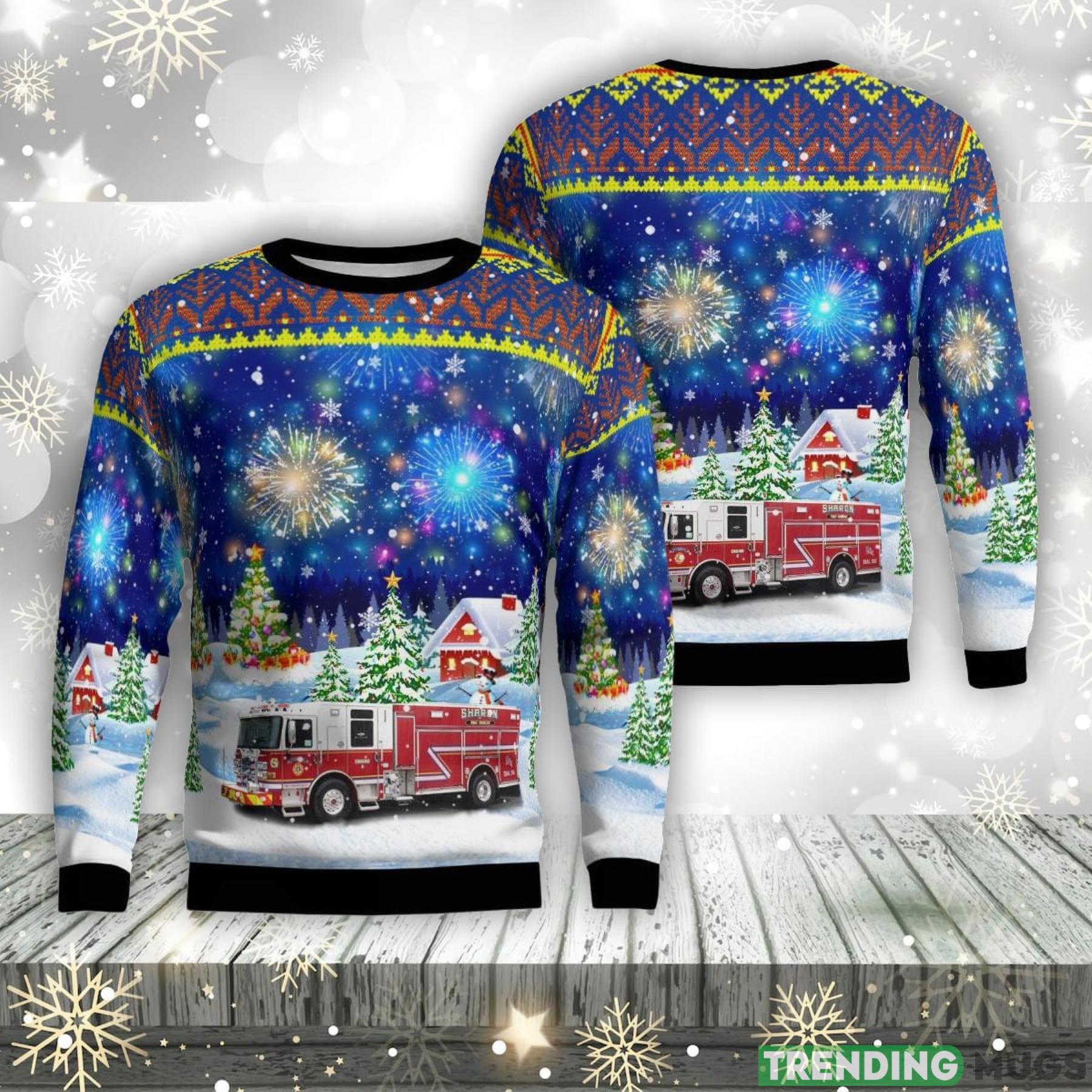 Sharon, Massachusetts, Sharon Fire Department AOP Ugly Sweater Christmas Gift Product Photo 1 Sharon, Massachusetts, Sharon Fire Department AOP Ugly Sweater Christmas Gift Product Photo 1