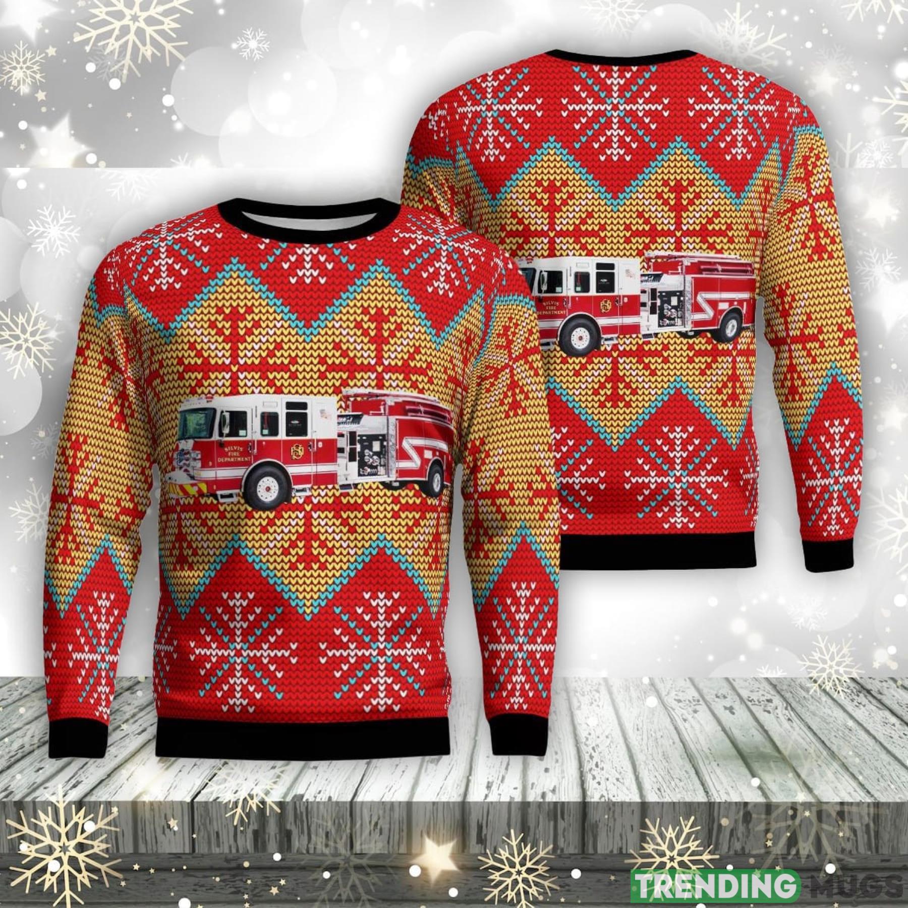Silvis, Illinois, Silvis Fire Department AOP Ugly Sweater Christmas Gift Product Photo 1 Silvis, Illinois, Silvis Fire Department AOP Ugly Sweater Christmas Gift Product Photo 1