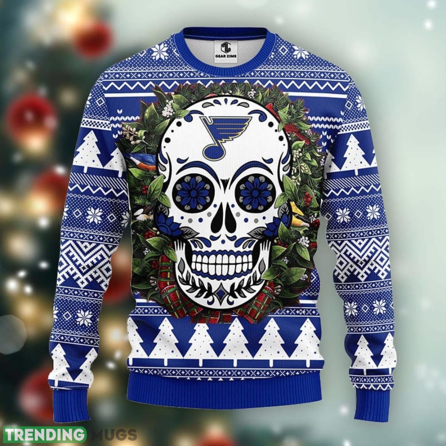 St. Louis Blues Skull Flower Ugly Ugly Christmas Sweater For Sport Fans Christmas Gift Product Photo 1 St. Louis Blues Skull Flower Ugly Ugly Christmas Sweater For Sport Fans Christmas Gift Product Photo 1