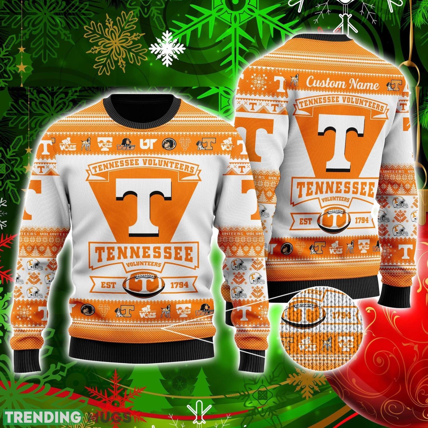 Tennessee Volunteers Football Team Logo Personalized Ugly Christmas Sweater Christmas Gift For Big Fans Product Photo 1 Tennessee Volunteers Football Team Logo Personalized Ugly Christmas Sweater Christmas Gift For Big Fans Product Photo 1