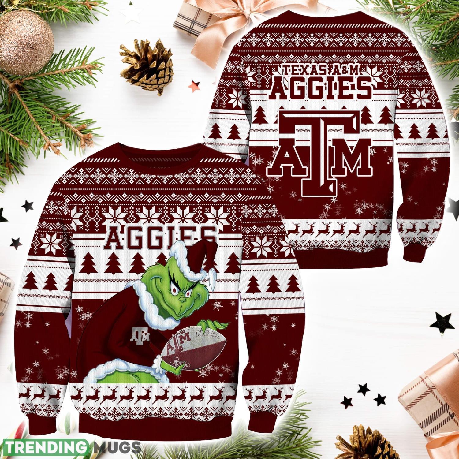 Texas A&M Aggies NCAA Grinch Hug Logo Ugly Christmas Sweater Special Christmas Gift For Fans Product Photo 1 Texas A&M Aggies NCAA Grinch Hug Logo Ugly Christmas Sweater Special Christmas Gift For Fans Product Photo 1