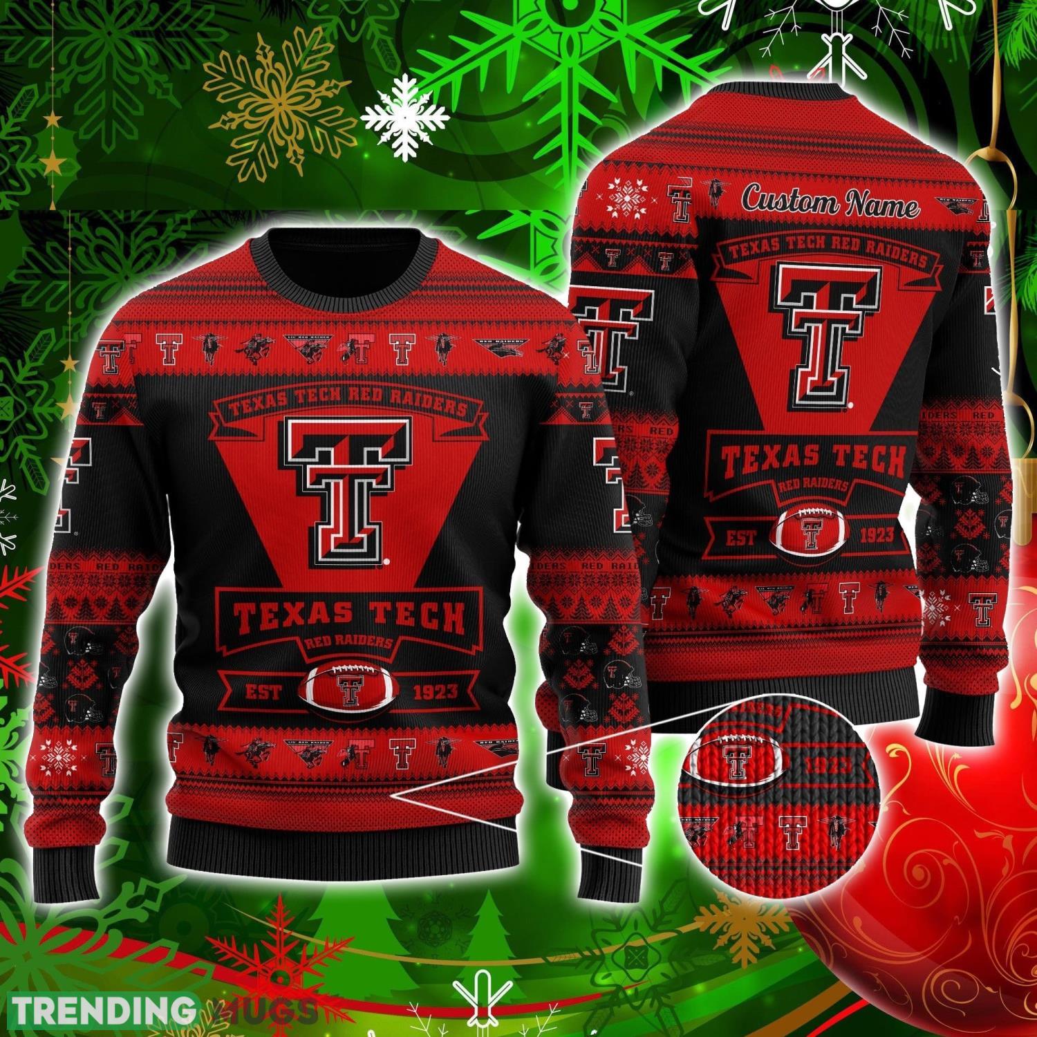 Texas Tech Red Raiders Football Team Logo Personalized Ugly Christmas Sweater Christmas Gift For Big Fans Product Photo 1 Texas Tech Red Raiders Football Team Logo Personalized Ugly Christmas Sweater Christmas Gift For Big Fans Product Photo 1