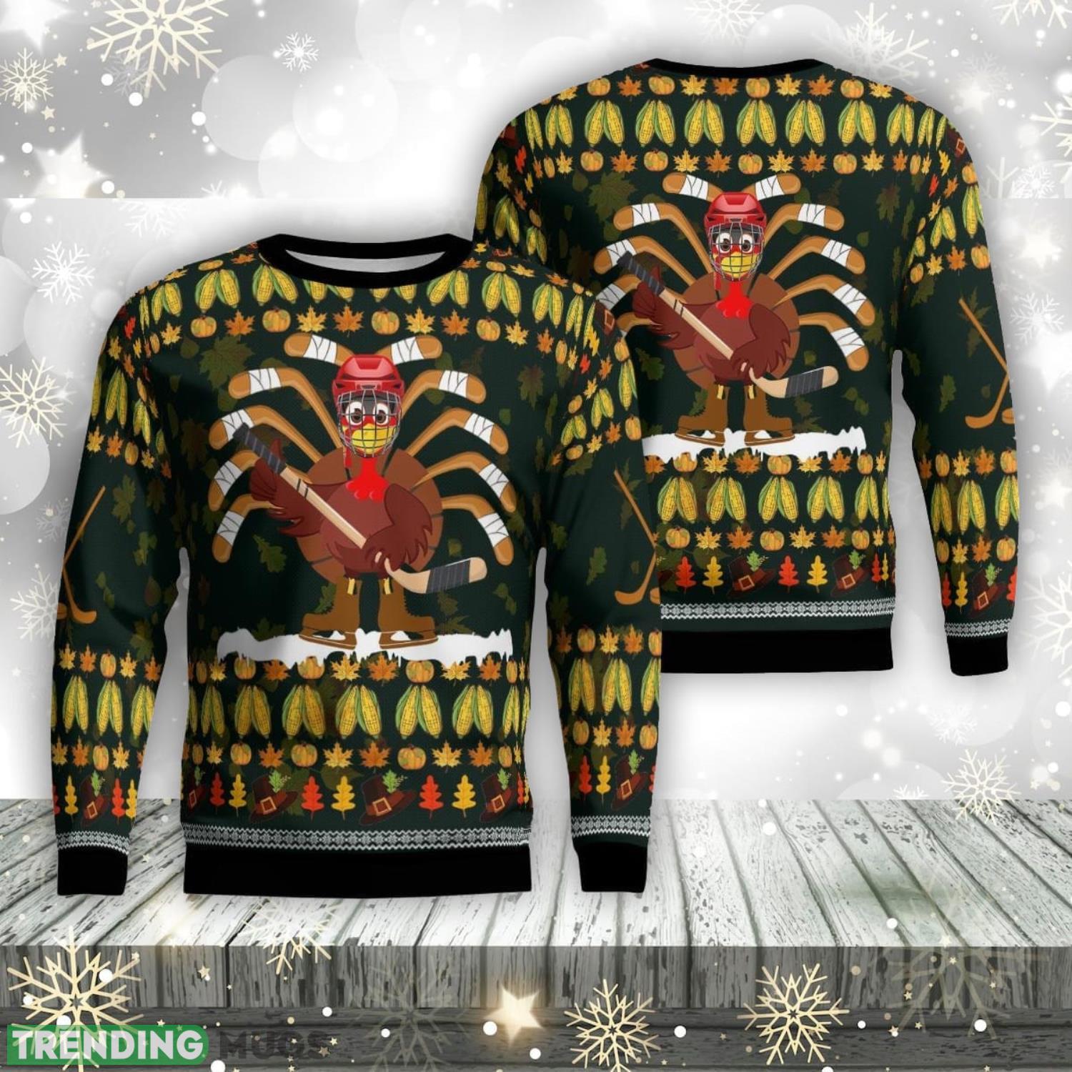 Thanksgiving Turkey Hockey AOP Ugly Sweater Christmas Gift Product Photo 1 Thanksgiving Turkey Hockey AOP Ugly Sweater Christmas Gift Product Photo 1