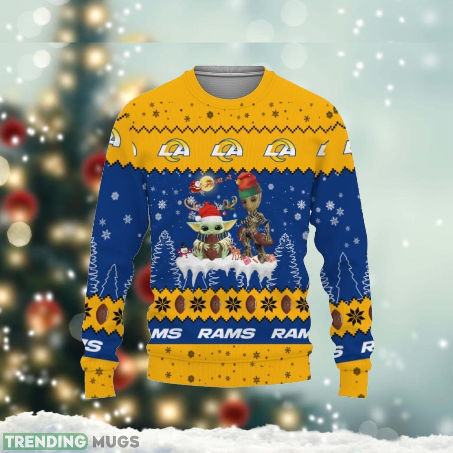 Tis The Season Christmas 2022 Baby Yoda Groot Cute Sweater Los Angeles Rams3D Ugly Christmas Sweater Product Photo 1