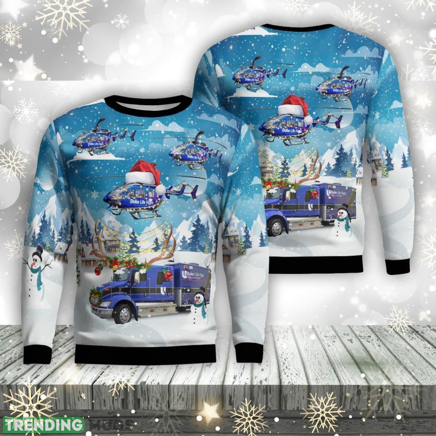 TRMP1011BC03 Durham, North Carolina, Duke Life Flight Ambulance And EC-145 Helicopter AOP Ugly Sweater Christmas Gift Product Photo 1 TRMP1011BC03 Durham, North Carolina, Duke Life Flight Ambulance And EC-145 Helicopter AOP Ugly Sweater Christmas Gift Product Photo 1