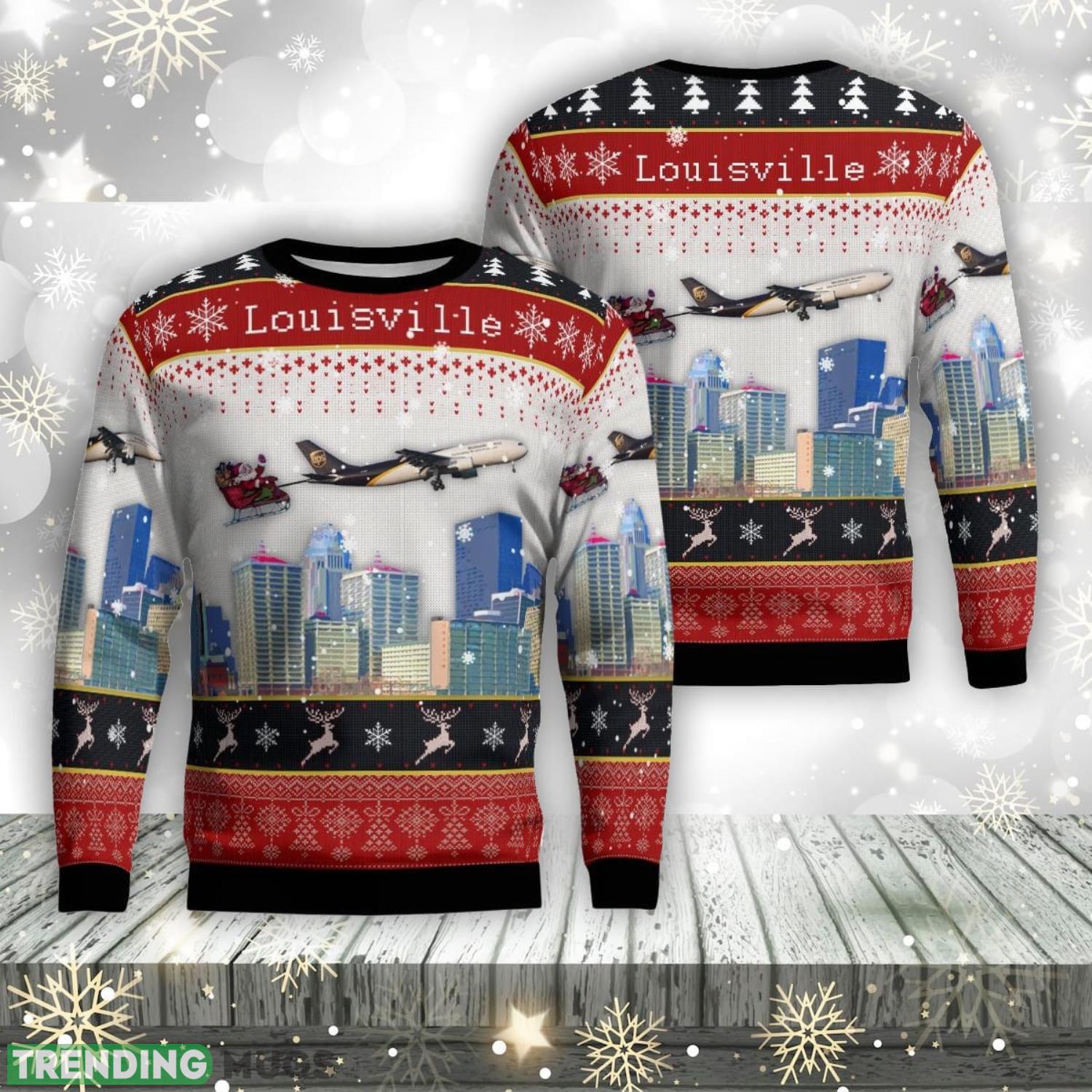 UPS Airbus A300F4-622R With Santa Over Louisville Christmas AOP Ugly Sweater Product Photo 1 UPS Airbus A300F4-622R With Santa Over Louisville Christmas AOP Ugly Sweater Product Photo 1