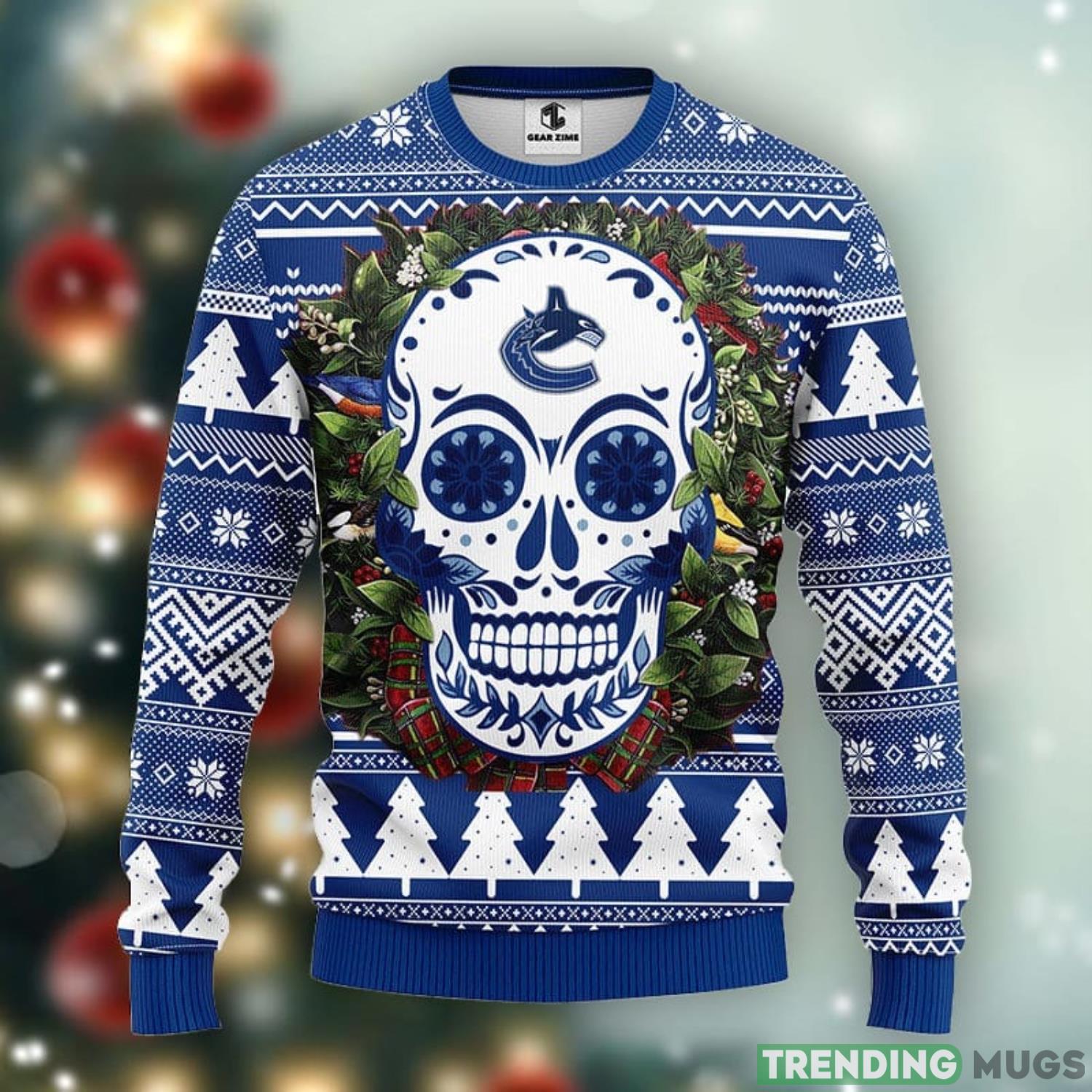 Vancouver Canucks Skull Flower Ugly Christmas Ugly Sweater 3D Christmas Xmas Sweater Product Photo 1 Vancouver Canucks Skull Flower Ugly Christmas Ugly Sweater 3D Christmas Xmas Sweater Product Photo 1
