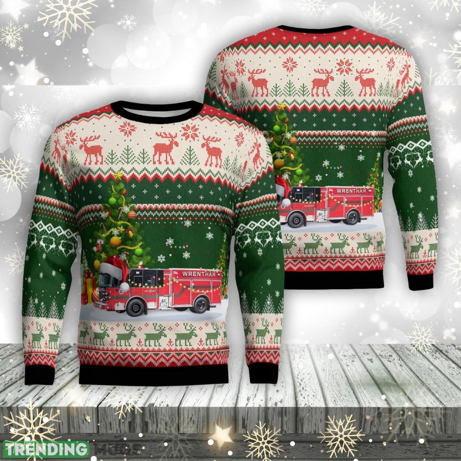 Wrentham, Massachusetts, Wrentham Fire Department AOP Ugly Sweater Product Photo 1 Wrentham, Massachusetts, Wrentham Fire Department AOP Ugly Sweater Product Photo 1