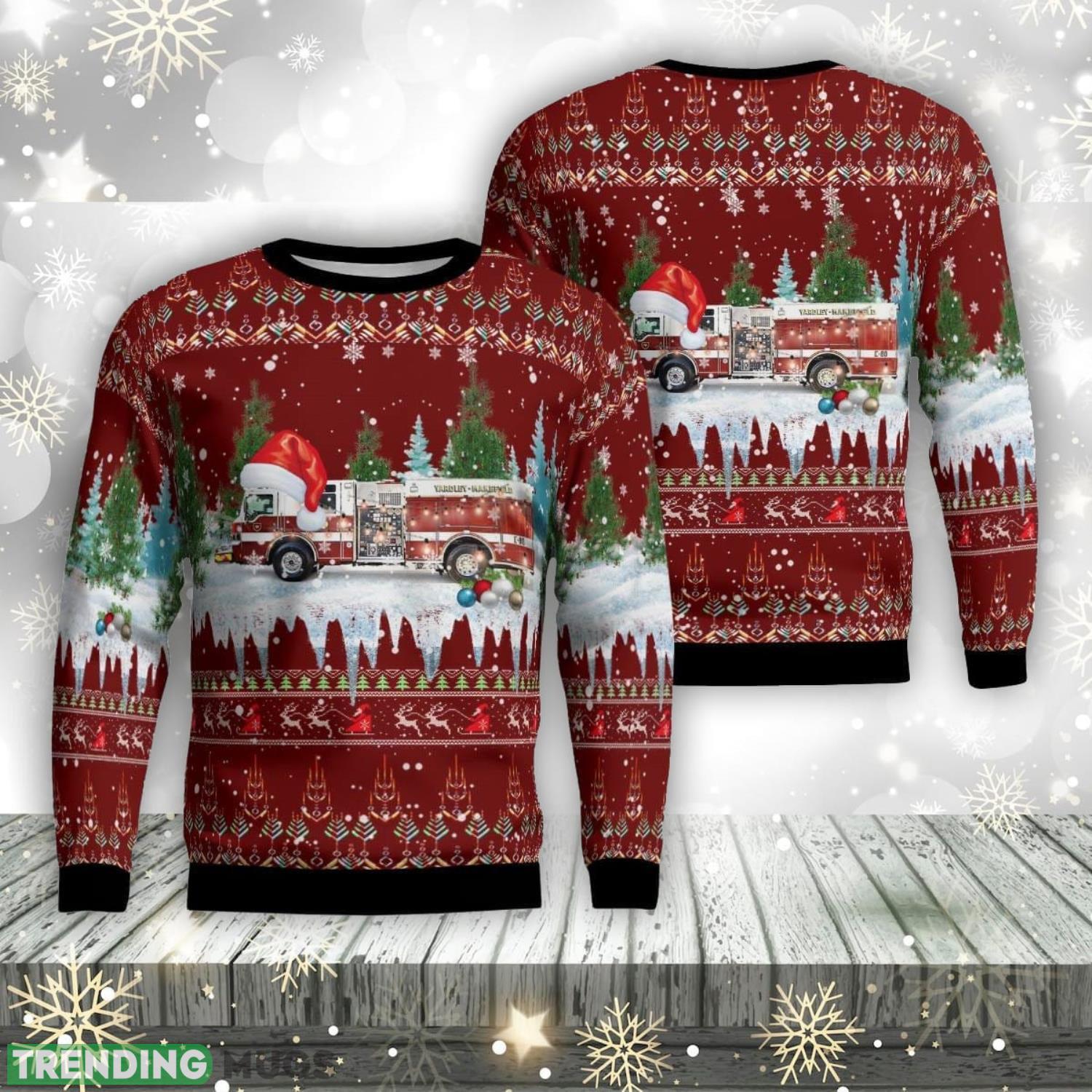 Yardley, Pennsylvania, Yardley-Makesfield Fire Company Christmas AOP Ugly Sweater Xmas Christmas Gift Product Photo 1 Yardley, Pennsylvania, Yardley-Makesfield Fire Company Christmas AOP Ugly Sweater Xmas Christmas Gift Product Photo 1