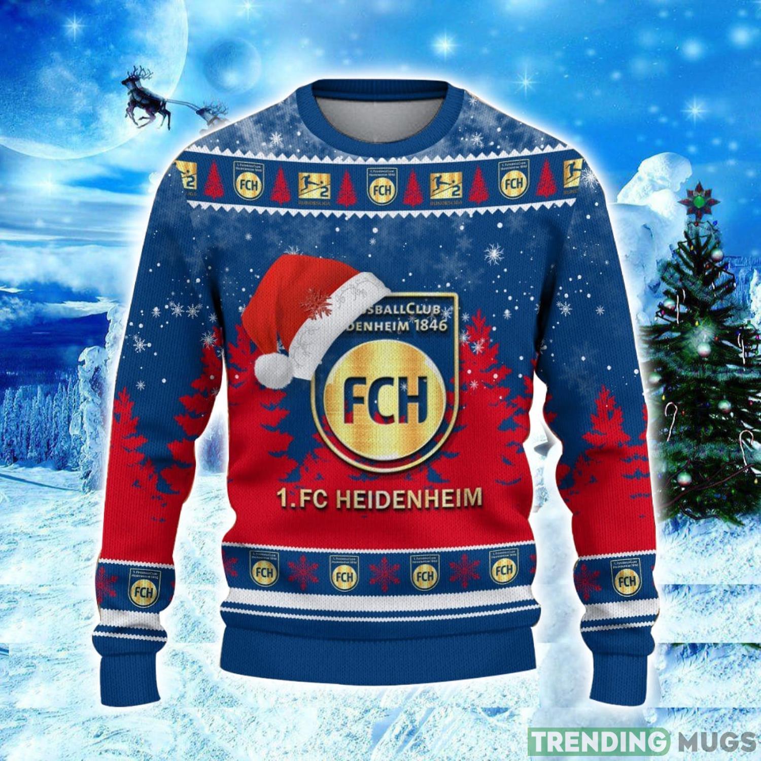 1. FC Heidenheim Logo Wearing Santa Hat Ugly Christmas Sweater Unisex 3D Christmas sweater 3D Sweater 1. FC Heidenheim Logo Wearing Santa Hat Ugly Christmas Sweater Unisex 3D Christmas sweater 3D Sweater