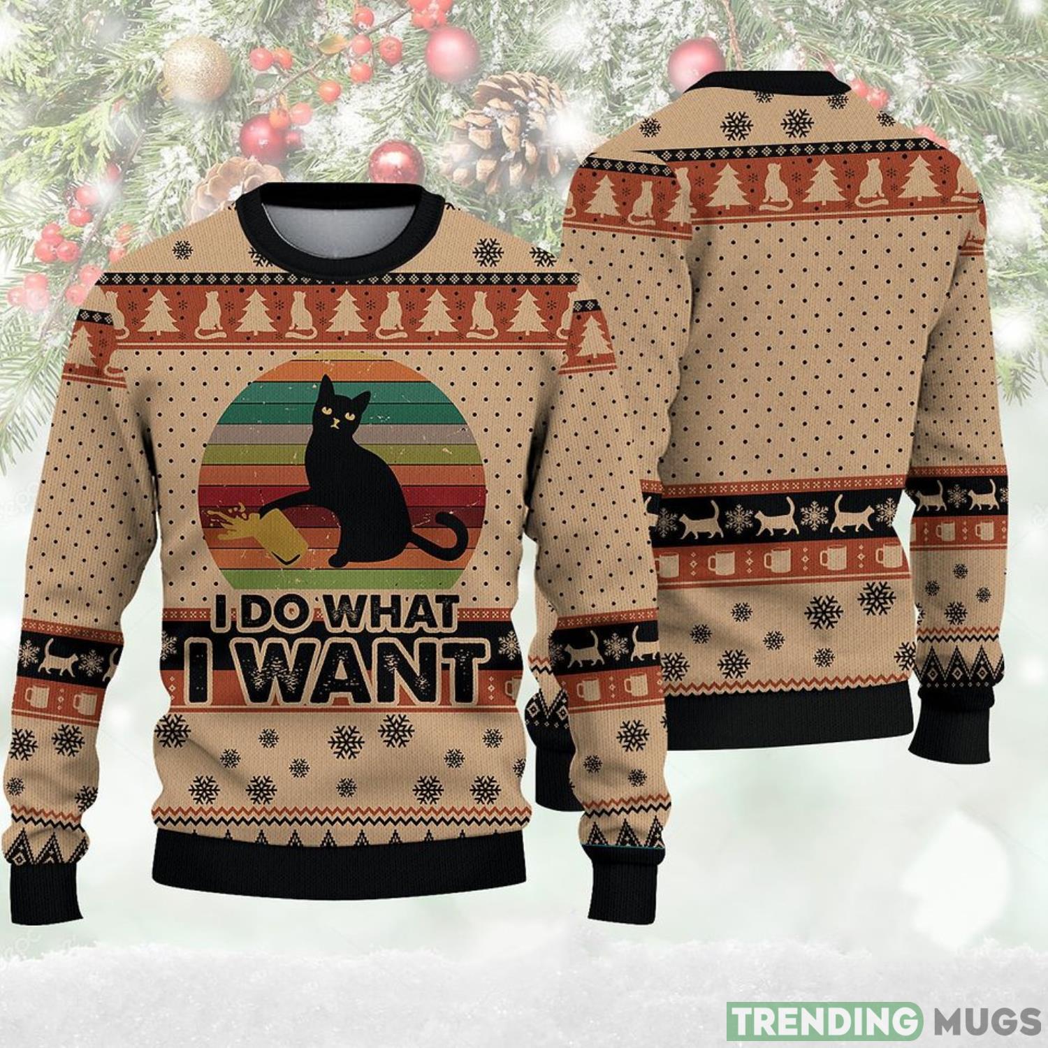 3D Funny Black Cat I Do What I Want Ugly Sweater Unisex Gift Product Photo 1