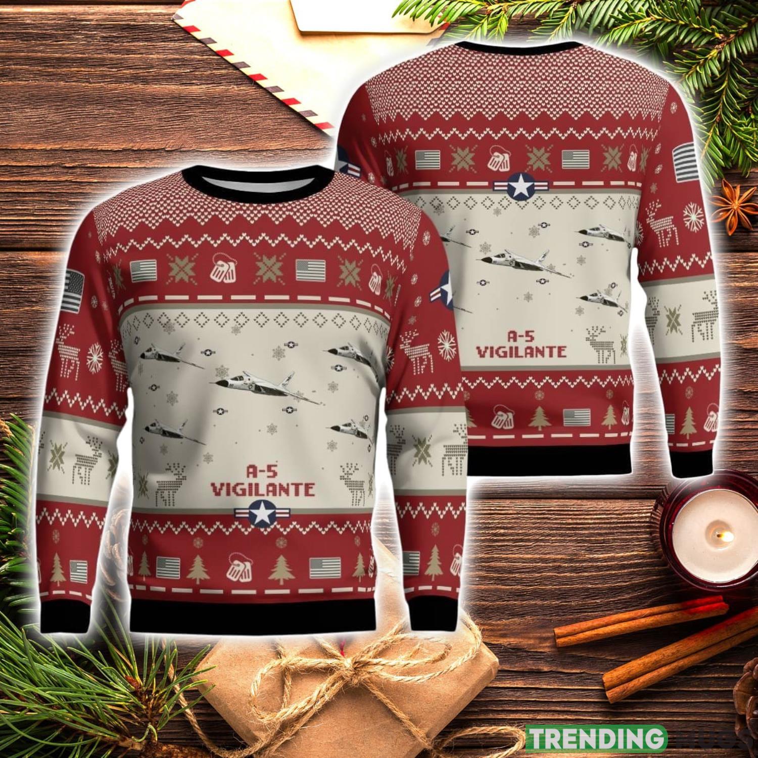 A-5 Vigilante A5 Aircraft Red Ugly Christmas Sweater Christmas Season Gift Veteran USA Air Force 3D Sweater Product Photo 1 A-5 Vigilante A5 Aircraft Red Ugly Christmas Sweater Christmas Season Gift Veteran USA Air Force 3D Sweater Product Photo 1
