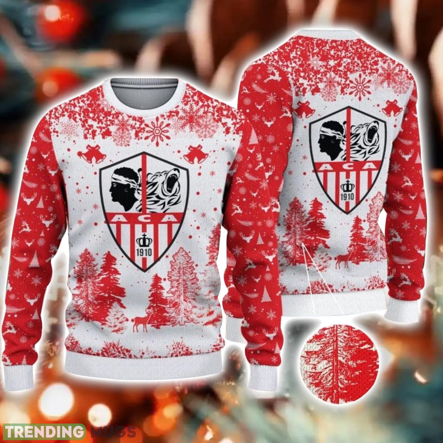 AC Ajaccio Big Logo Pine Trees Big Fans Gift Christmas Sweater For Men And Women Product Photo 1 AC Ajaccio Big Logo Pine Trees Big Fans Gift Christmas Sweater For Men And Women Product Photo 1