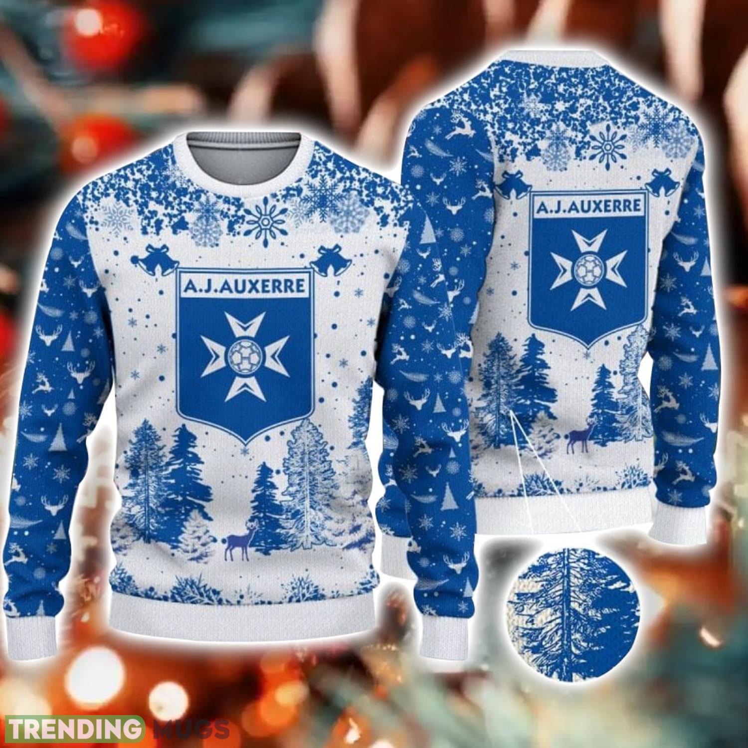 AJ Auxerre Big Logo Pine Trees Big Fans Gift Christmas Sweater For Men And Women Product Photo 1 AJ Auxerre Big Logo Pine Trees Big Fans Gift Christmas Sweater For Men And Women Product Photo 1