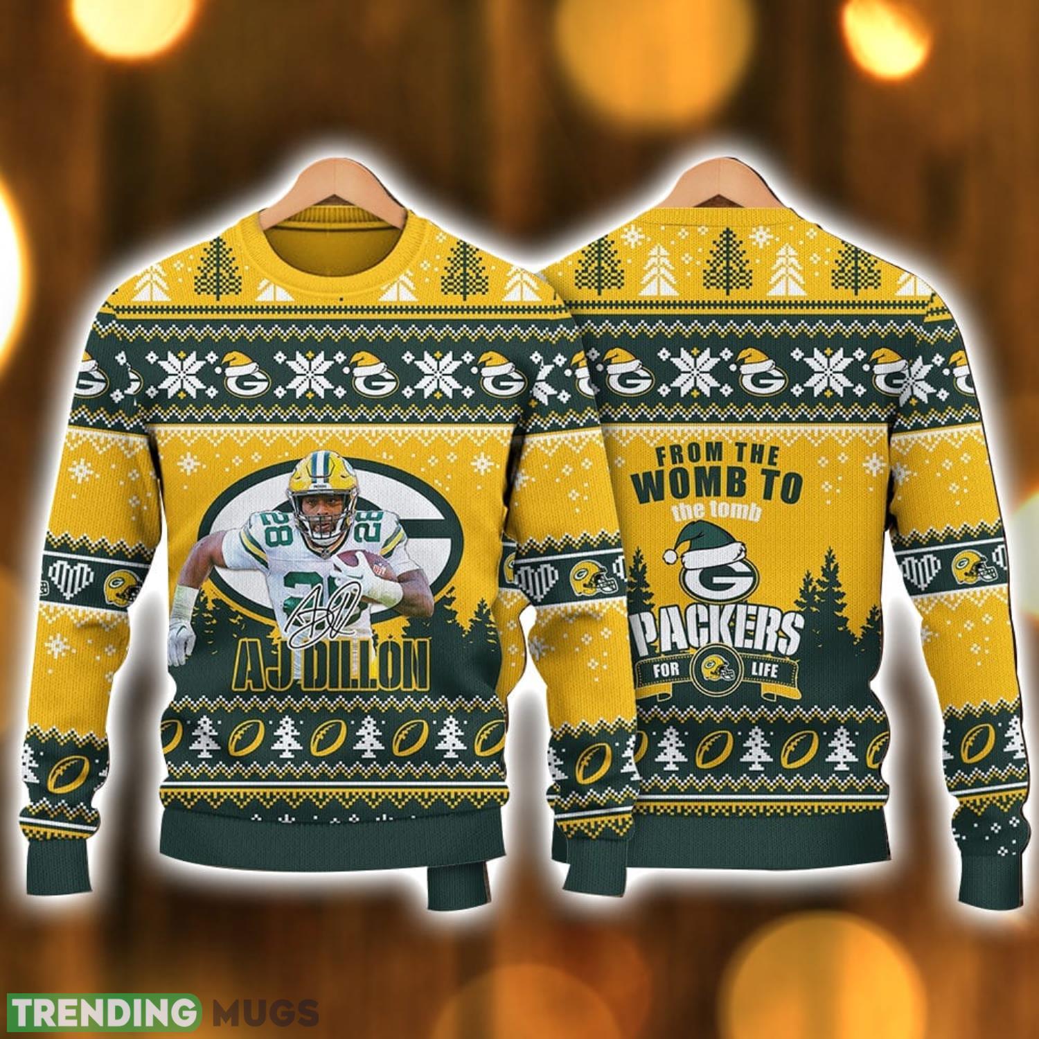 AJ Dillon Green Bay Packers Packers For Life NFL Ugly Christmas Sweater Christmas Gift For Sport Fans Product Photo 1 AJ Dillon Green Bay Packers Packers For Life NFL Ugly Christmas Sweater Christmas Gift For Sport Fans Product Photo 1
