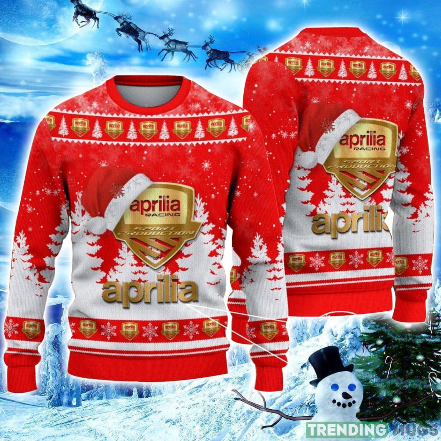 Aprilia Logo Wearing Santa Hat Christmas Gift Ugly Christmas Sweater Christmas Gift Ideas Product Photo 1 Aprilia Logo Wearing Santa Hat Christmas Gift Ugly Christmas Sweater Christmas Gift Ideas Product Photo 1
