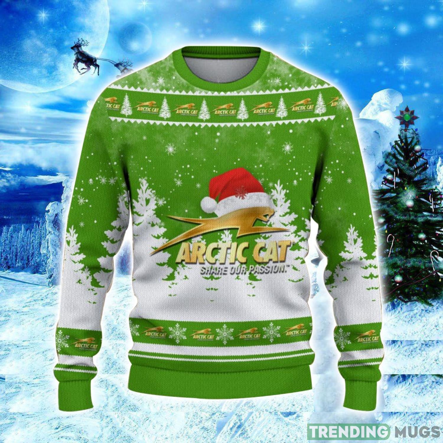 Arctic Cat Logo Wearing Santa Hat Christmas Gift Ugly Christmas Sweater Christmas Gift Ideas 3D Sweater Arctic Cat Logo Wearing Santa Hat Christmas Gift Ugly Christmas Sweater Christmas Gift Ideas 3D Sweater