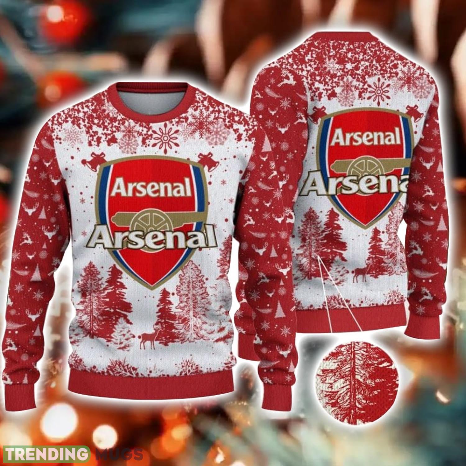 Arsenal Big Logo Pine Trees Big Fans Gift Christmas Sweater For Men And Women Product Photo 1 Arsenal Big Logo Pine Trees Big Fans Gift Christmas Sweater For Men And Women Product Photo 1
