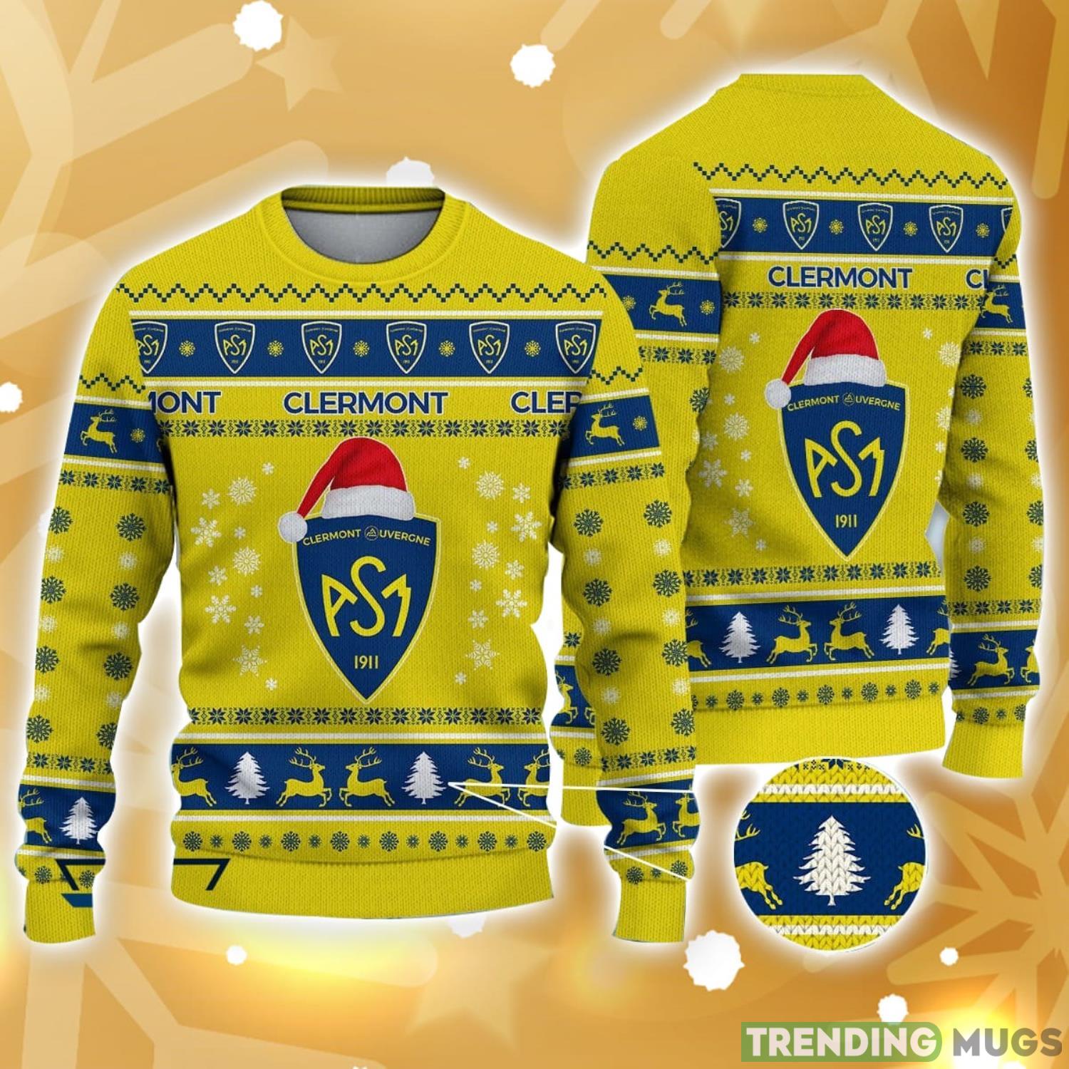 ASM Clermont Auvergne Santa Hat Pattern Ugly Christmas Sweater Holiday Gft Product Photo 1 ASM Clermont Auvergne Santa Hat Pattern Ugly Christmas Sweater Holiday Gft Product Photo 1