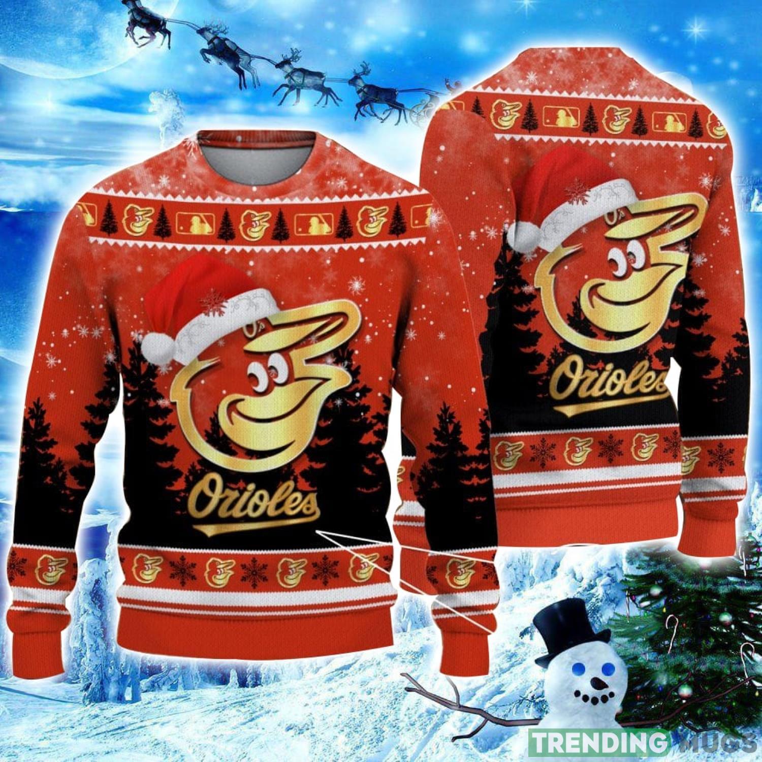 Baltimore Orioles Logo Wearing Santa Hat Christmas Gift Ugly Christmas Sweater Christmas Gift Ideas Product Photo 1 Baltimore Orioles Logo Wearing Santa Hat Christmas Gift Ugly Christmas Sweater Christmas Gift Ideas Product Photo 1