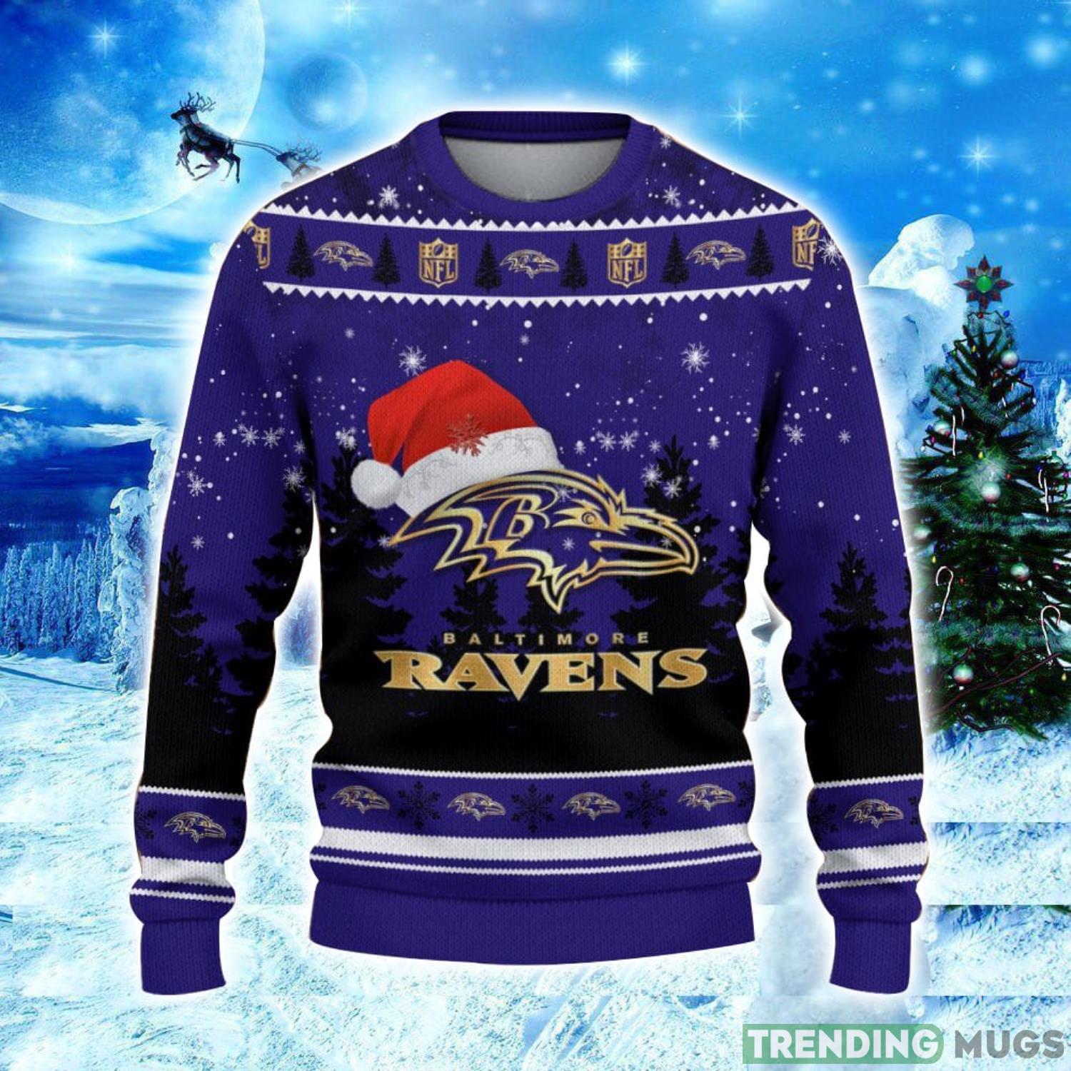 Baltimore Ravens Logo Wearing Santa Hat Christmas Gift Ugly Christmas Sweater Christmas Gift Ideas 3D Sweater Baltimore Ravens Logo Wearing Santa Hat Christmas Gift Ugly Christmas Sweater Christmas Gift Ideas 3D Sweater