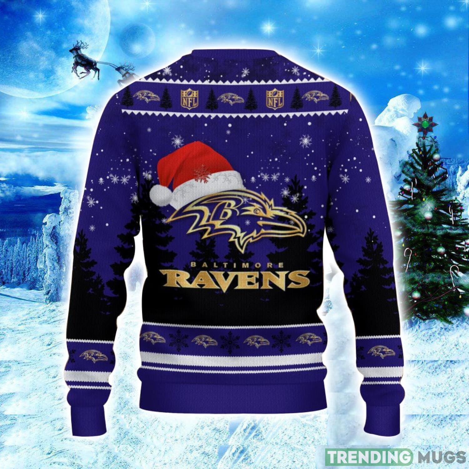 Baltimore Ravens Logo Wearing Santa Hat Christmas Gift Ugly Christmas Sweater Christmas Gift Ideas 3D Sweater Baltimore Ravens Logo Wearing Santa Hat Christmas Gift Ugly Christmas Sweater Christmas Gift Ideas 3D Sweater