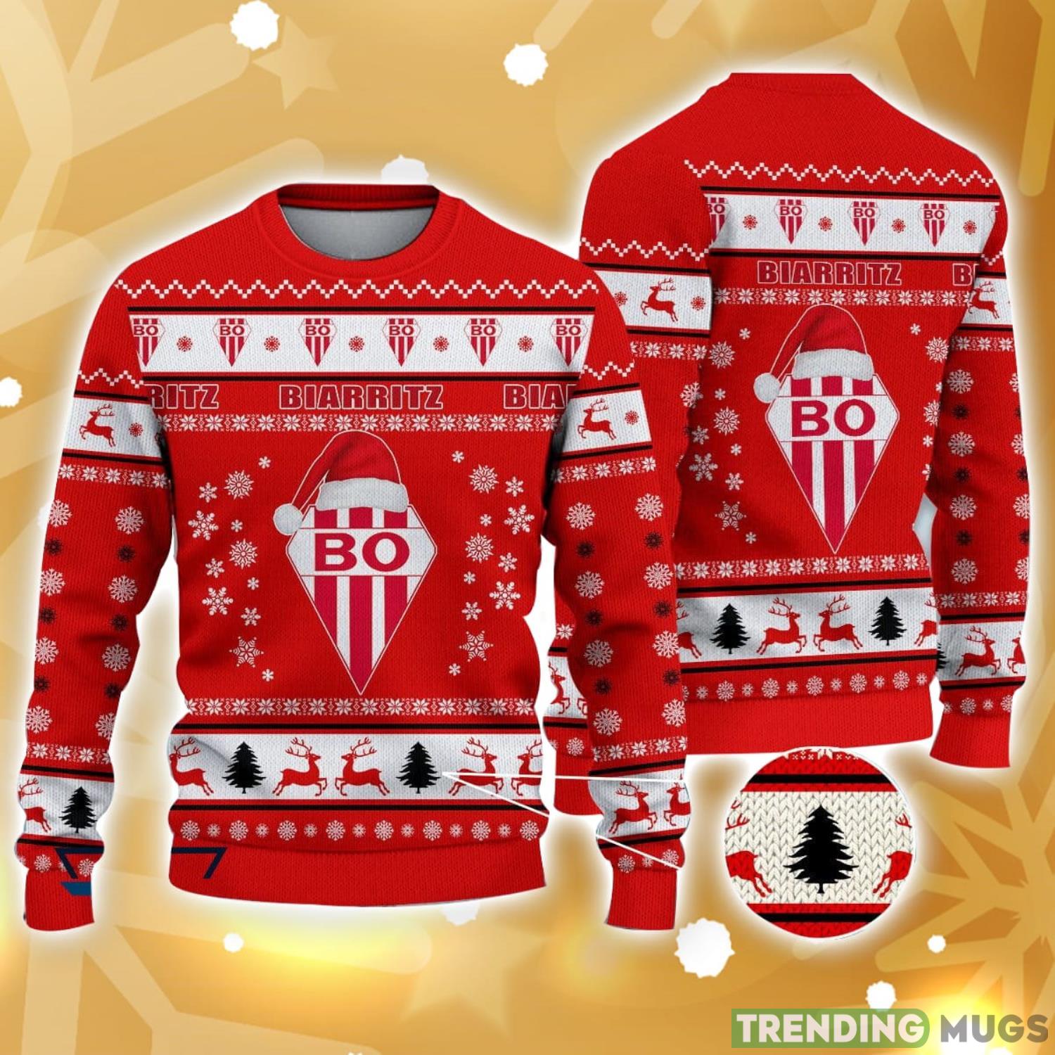 Biarritz Olympique Santa Hat Pattern Ugly Christmas Sweater Holiday Gft Product Photo 1 Biarritz Olympique Santa Hat Pattern Ugly Christmas Sweater Holiday Gft Product Photo 1