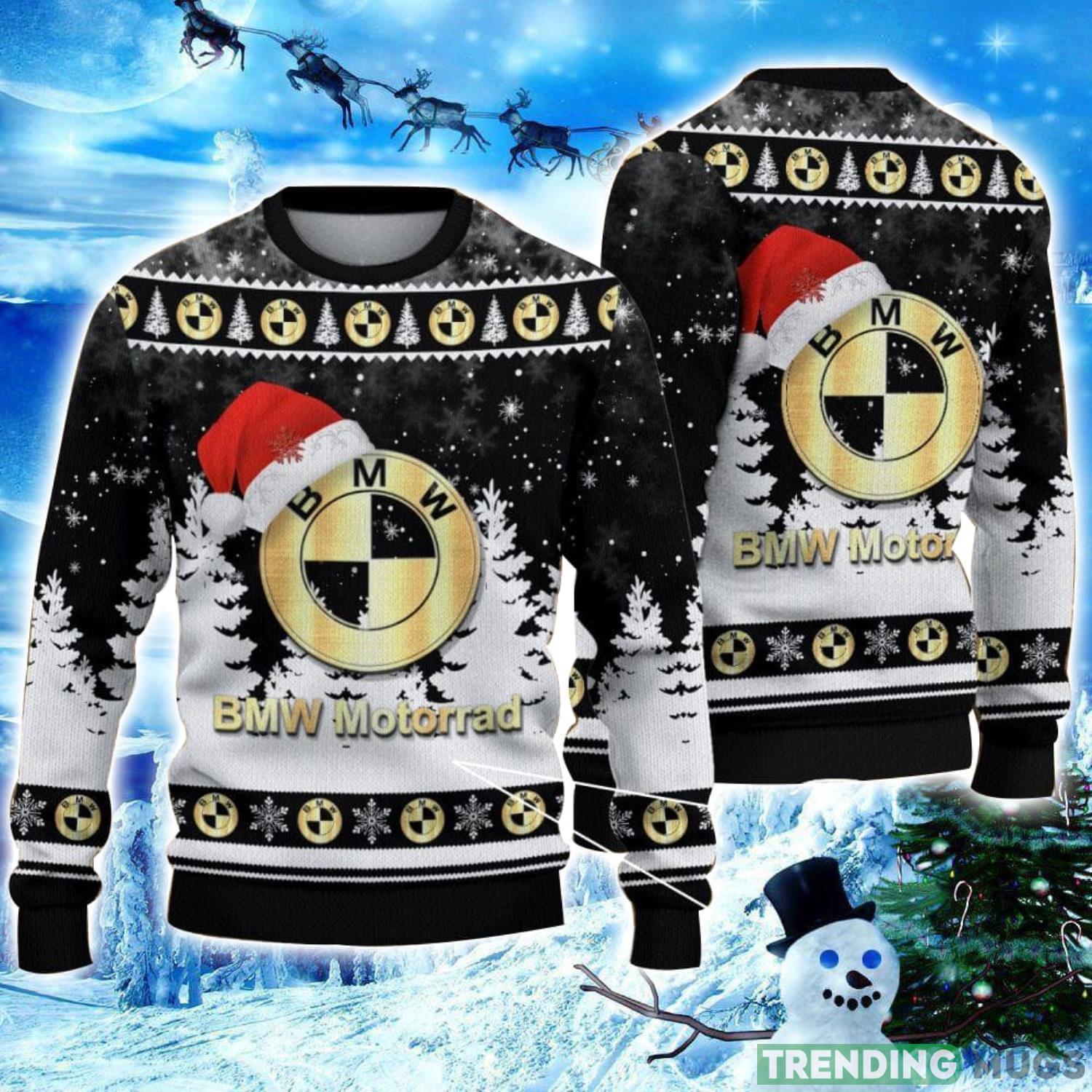 BMW Motorrad Logo Wearing Santa Hat Christmas Gift Ugly Christmas Sweater Christmas Gift Ideas Product Photo 1 BMW Motorrad Logo Wearing Santa Hat Christmas Gift Ugly Christmas Sweater Christmas Gift Ideas Product Photo 1